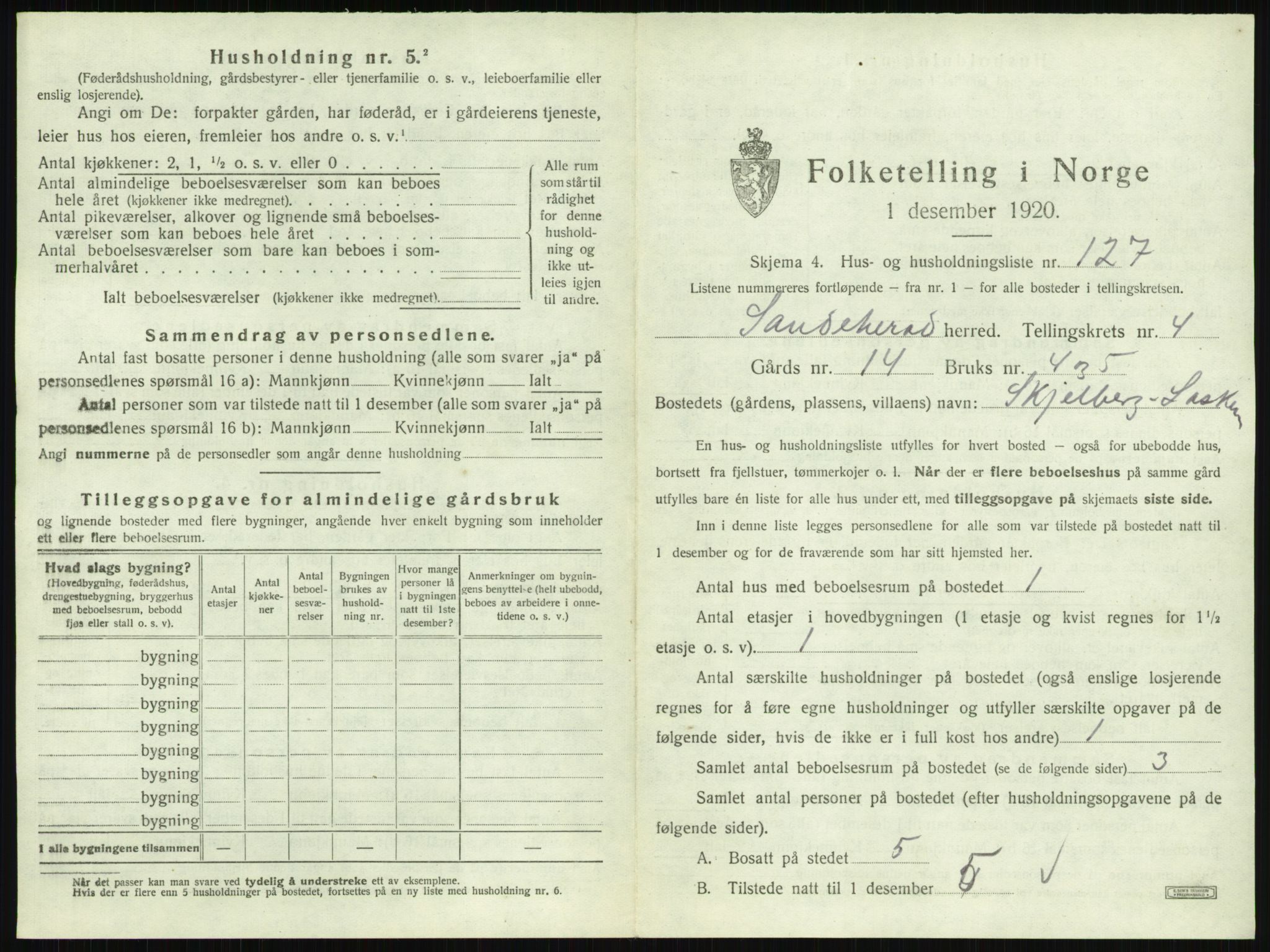 SAKO, 1920 census for Sandeherred, 1920, p. 886