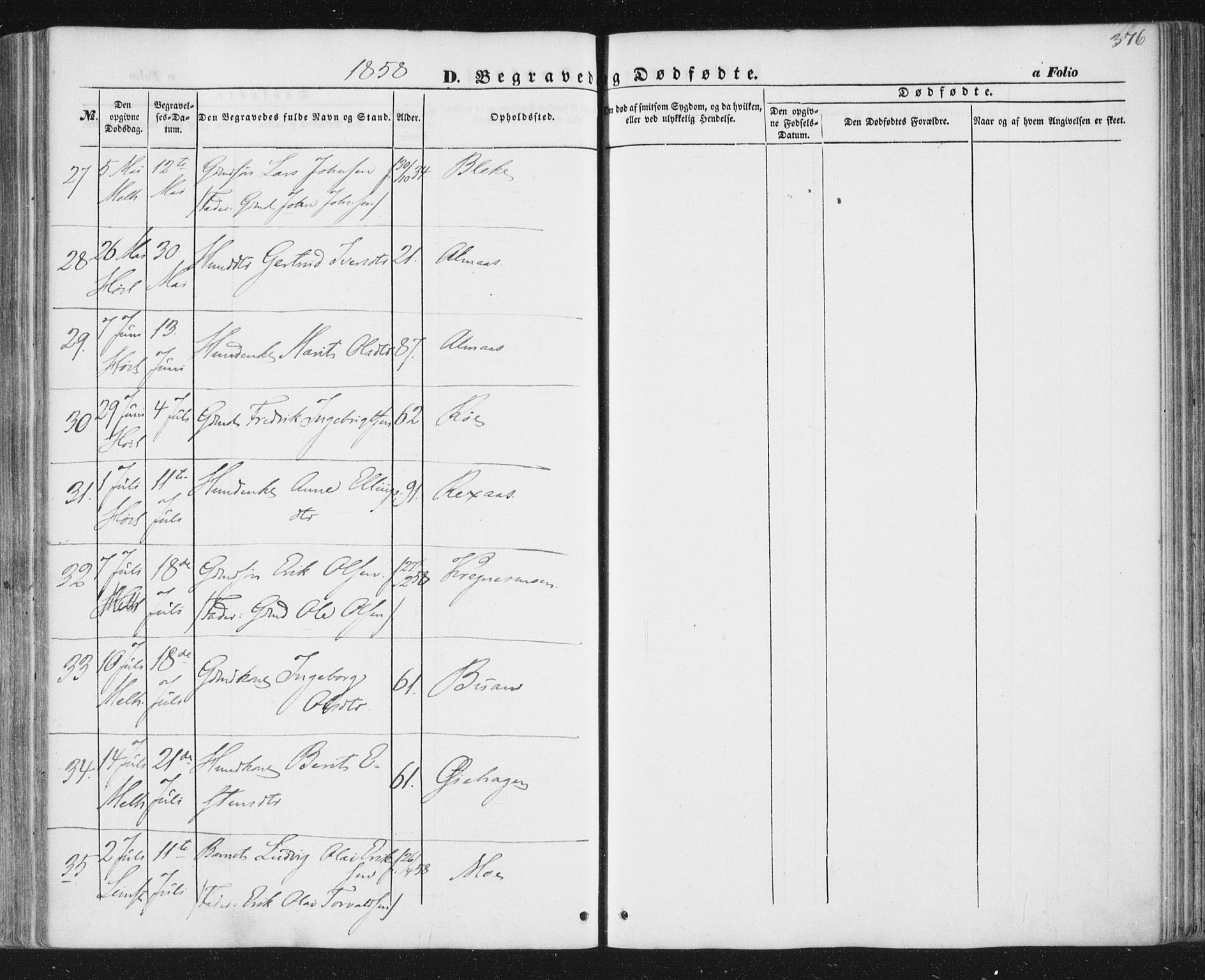 Ministerialprotokoller, klokkerbøker og fødselsregistre - Sør-Trøndelag, AV/SAT-A-1456/691/L1076: Parish register (official) no. 691A08, 1852-1861, p. 376