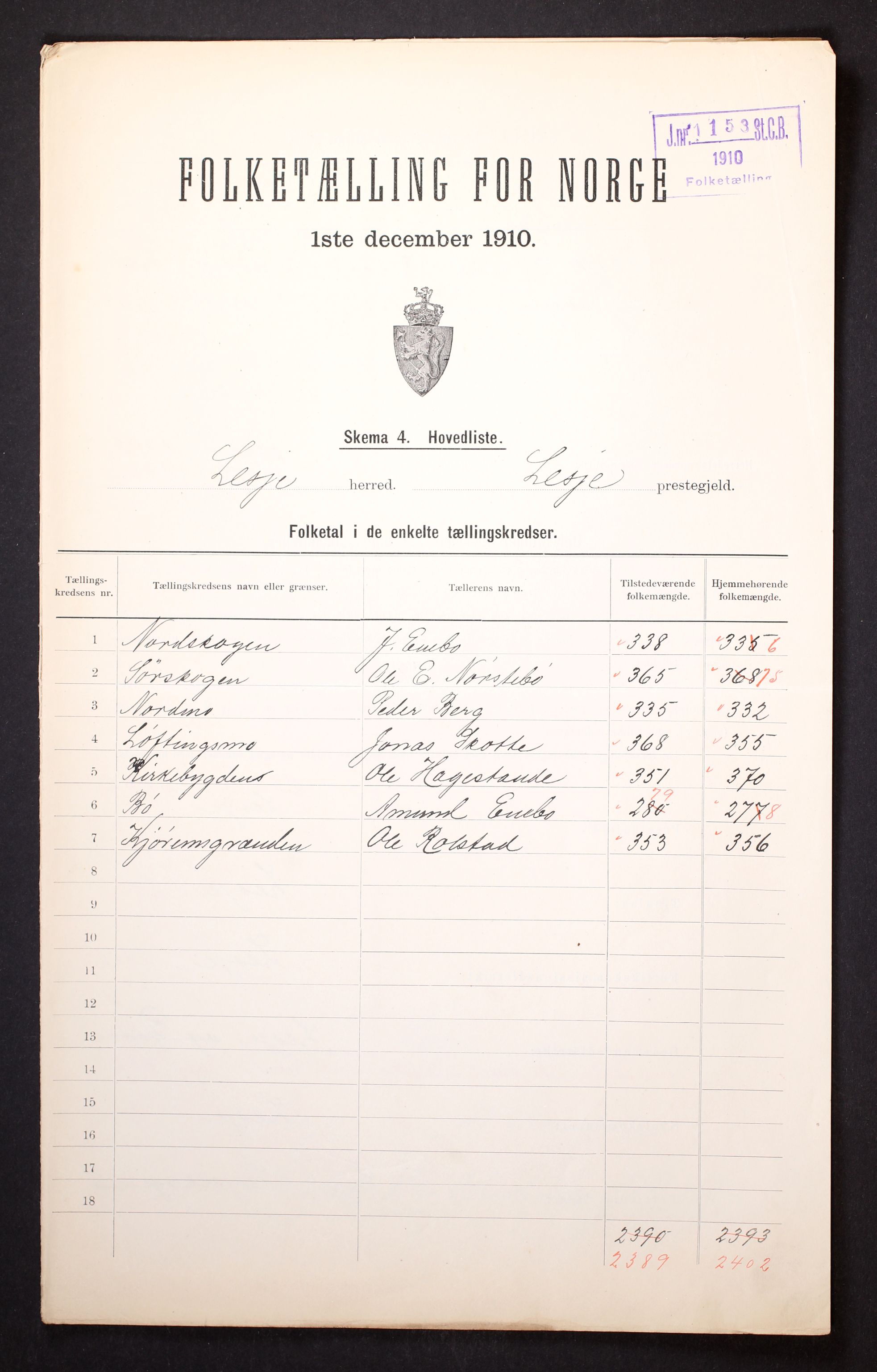 RA, 1910 census for Lesja, 1910, p. 2