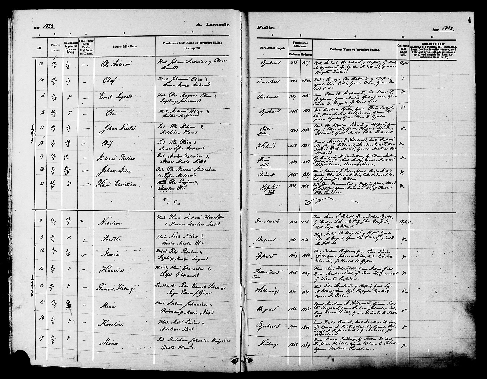 Nordre Land prestekontor, SAH/PREST-124/H/Ha/Haa/L0003: Parish register (official) no. 3, 1882-1896, p. 4