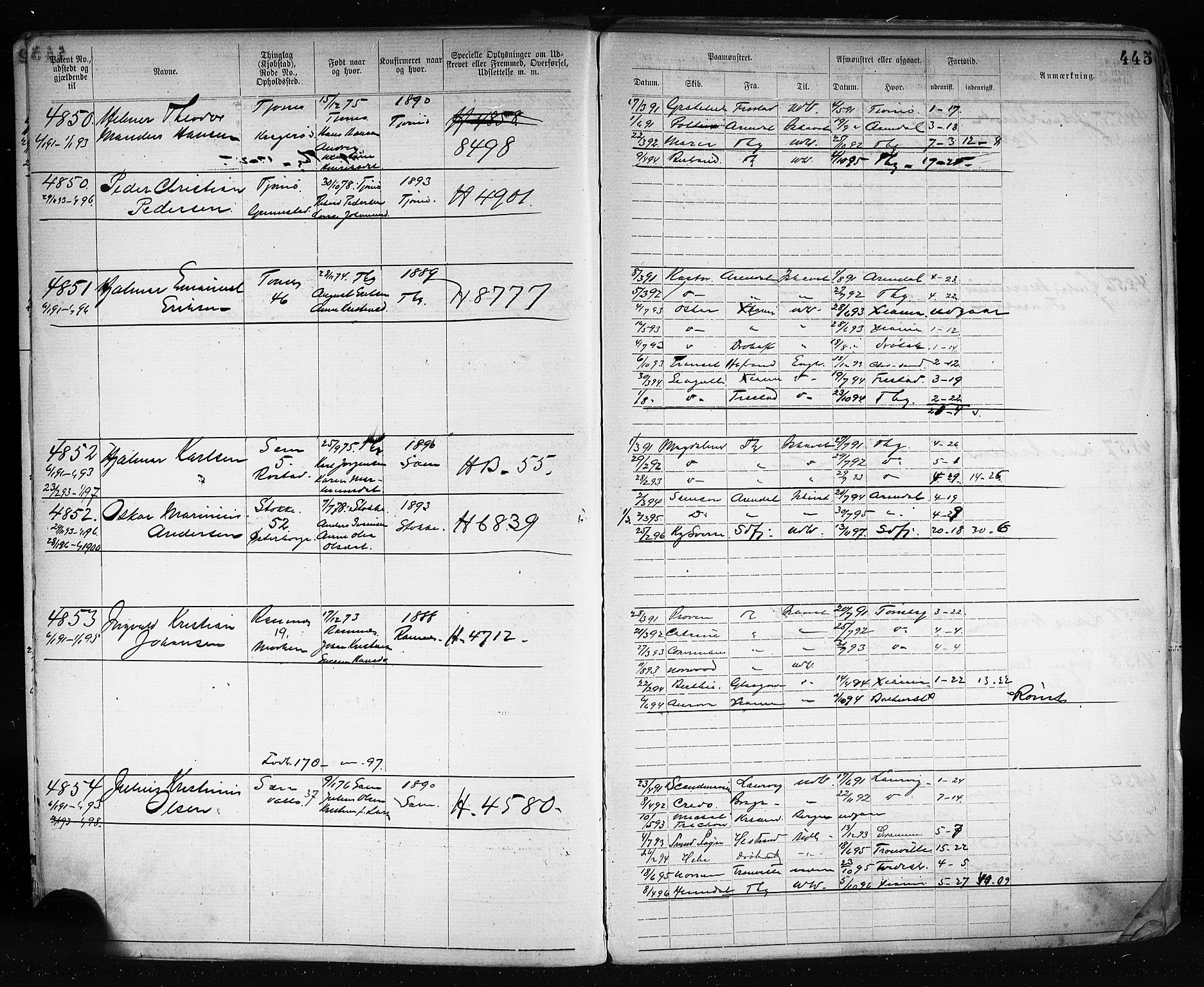 Tønsberg innrulleringskontor, AV/SAKO-A-786/F/Fb/L0003: Annotasjonsrulle Patent nr. 2646-5149, 1881-1892, p. 455