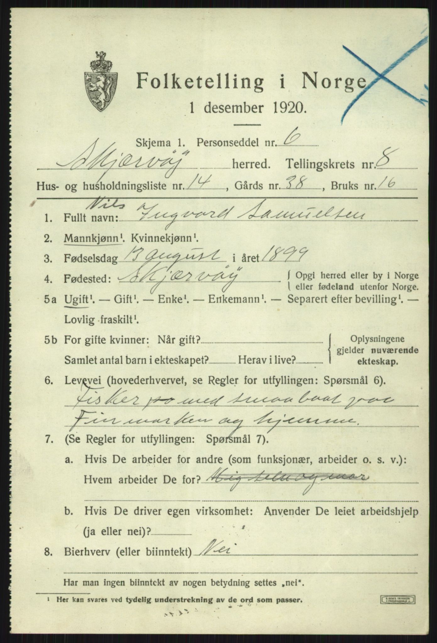 SATØ, 1920 census for Skjervøy, 1920, p. 4991