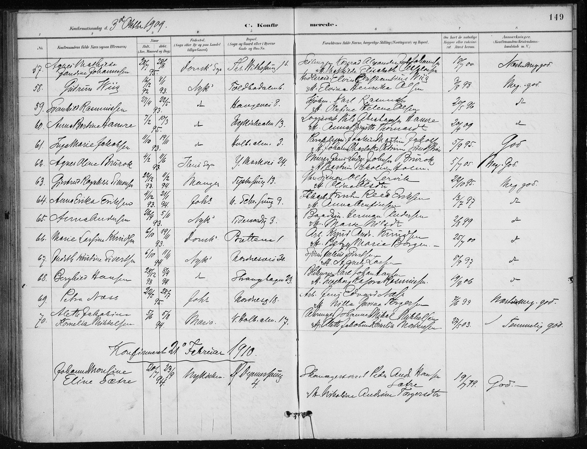 Nykirken Sokneprestembete, SAB/A-77101/H/Haa/L0028: Parish register (official) no. C 7, 1887-1913, p. 149