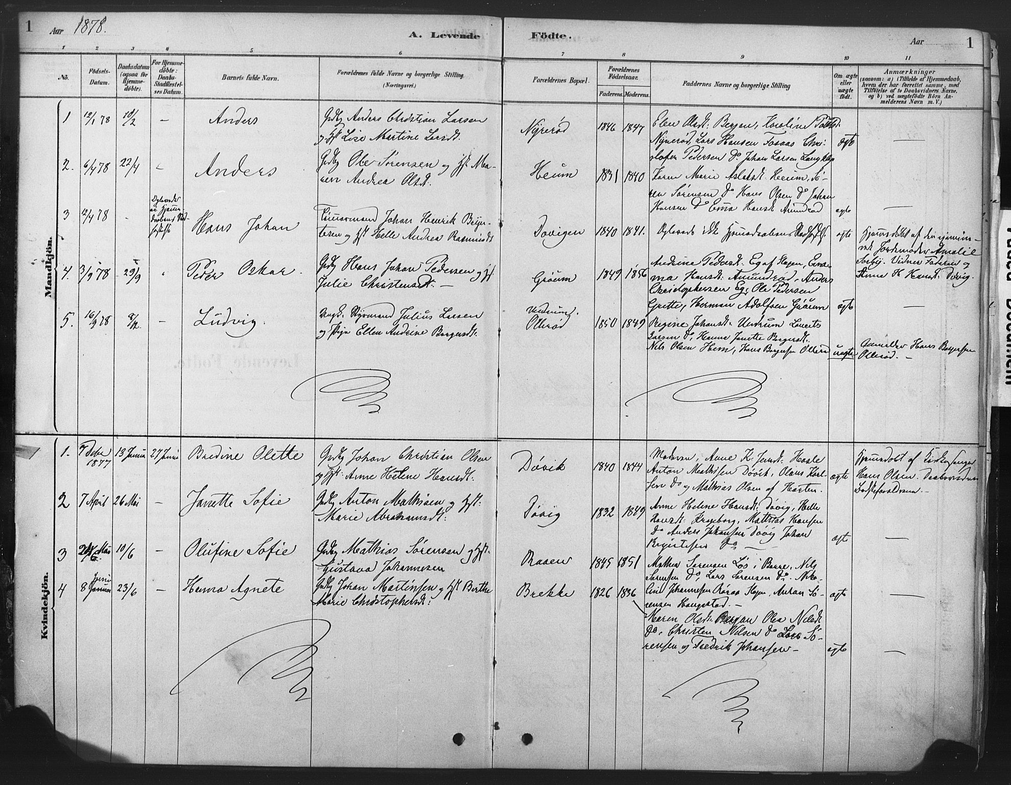 Våle kirkebøker, SAKO/A-334/F/Fb/L0002: Parish register (official) no. II 2, 1878-1907, p. 1