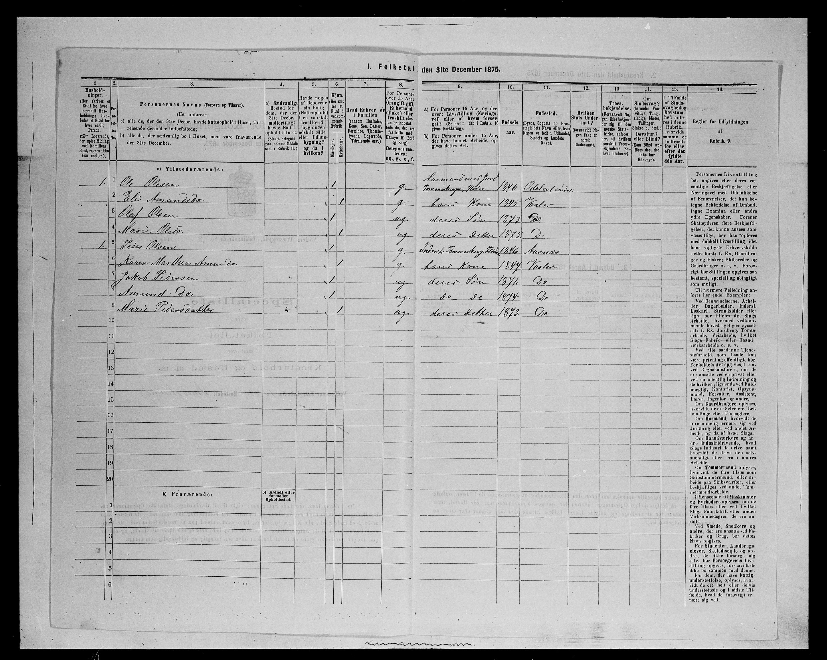 SAH, 1875 census for 0426P Våler parish (Hedmark), 1875, p. 397