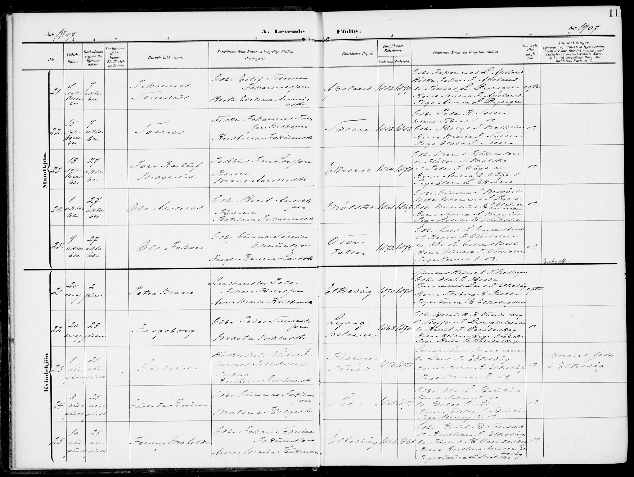 Sveio Sokneprestembete, AV/SAB-A-78501/H/Haa: Parish register (official) no. B  4, 1906-1919, p. 11