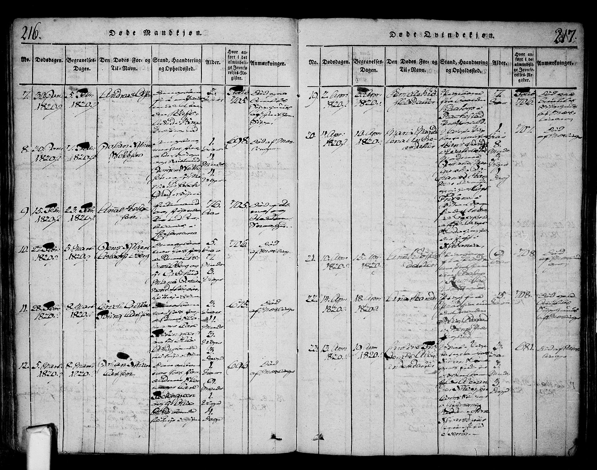Fredrikstad prestekontor Kirkebøker, SAO/A-11082/F/Fa/L0004: Parish register (official) no. 4, 1816-1834, p. 216-217