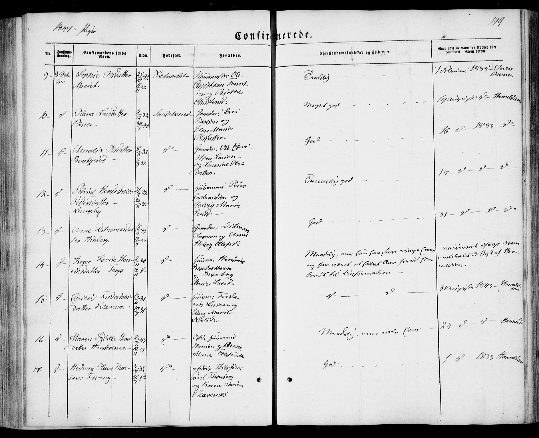 Sandar kirkebøker, SAKO/A-243/F/Fa/L0006: Parish register (official) no. 6, 1847-1860, p. 199