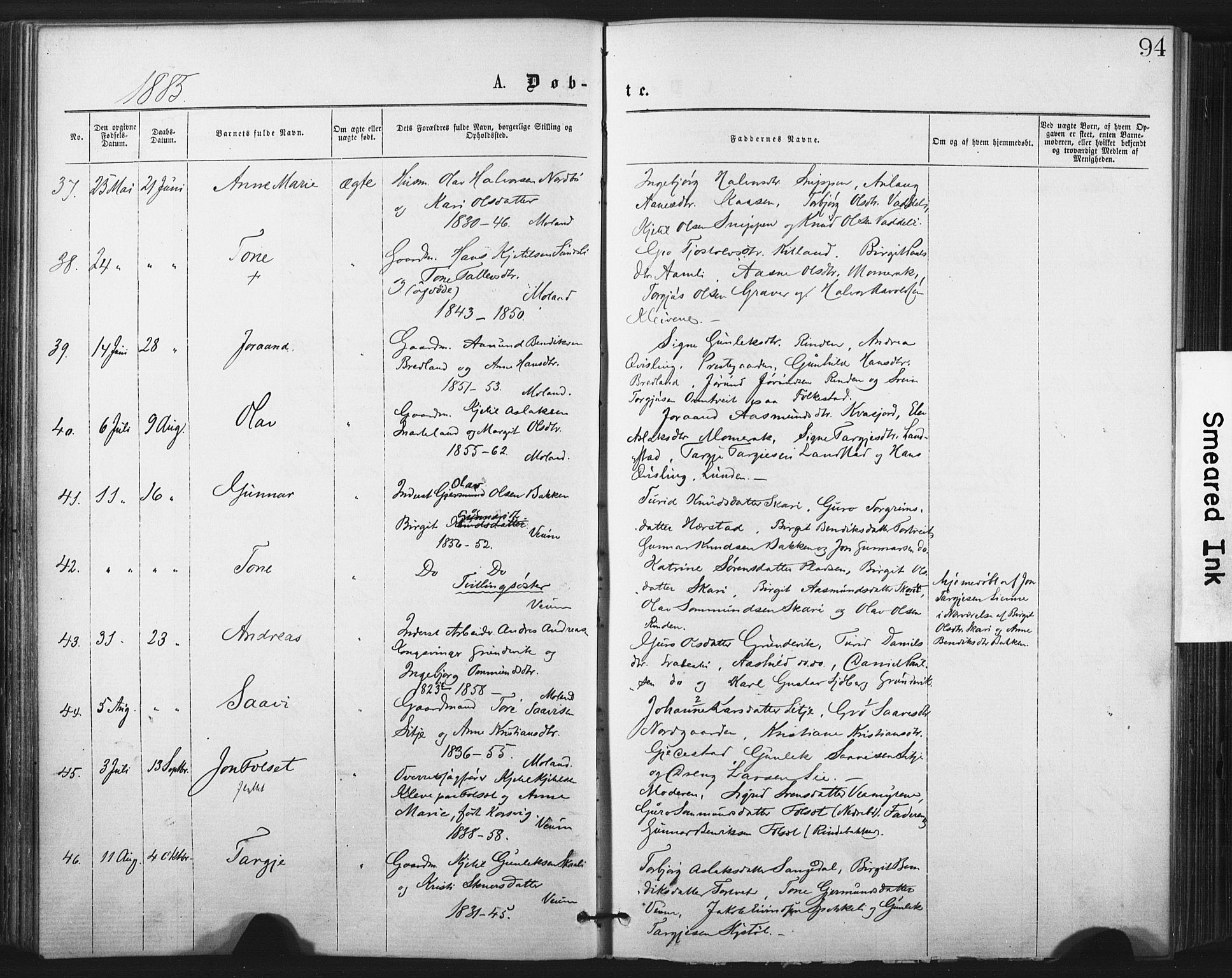 Fyresdal kirkebøker, AV/SAKO-A-263/F/Fa/L0006: Parish register (official) no. I 6, 1872-1886, p. 94