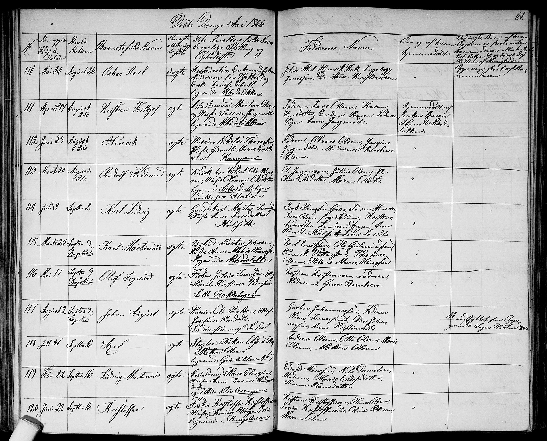 Østre Aker prestekontor Kirkebøker, AV/SAO-A-10840/G/Ga/L0002: Parish register (copy) no. I 2, 1861-1867, p. 61