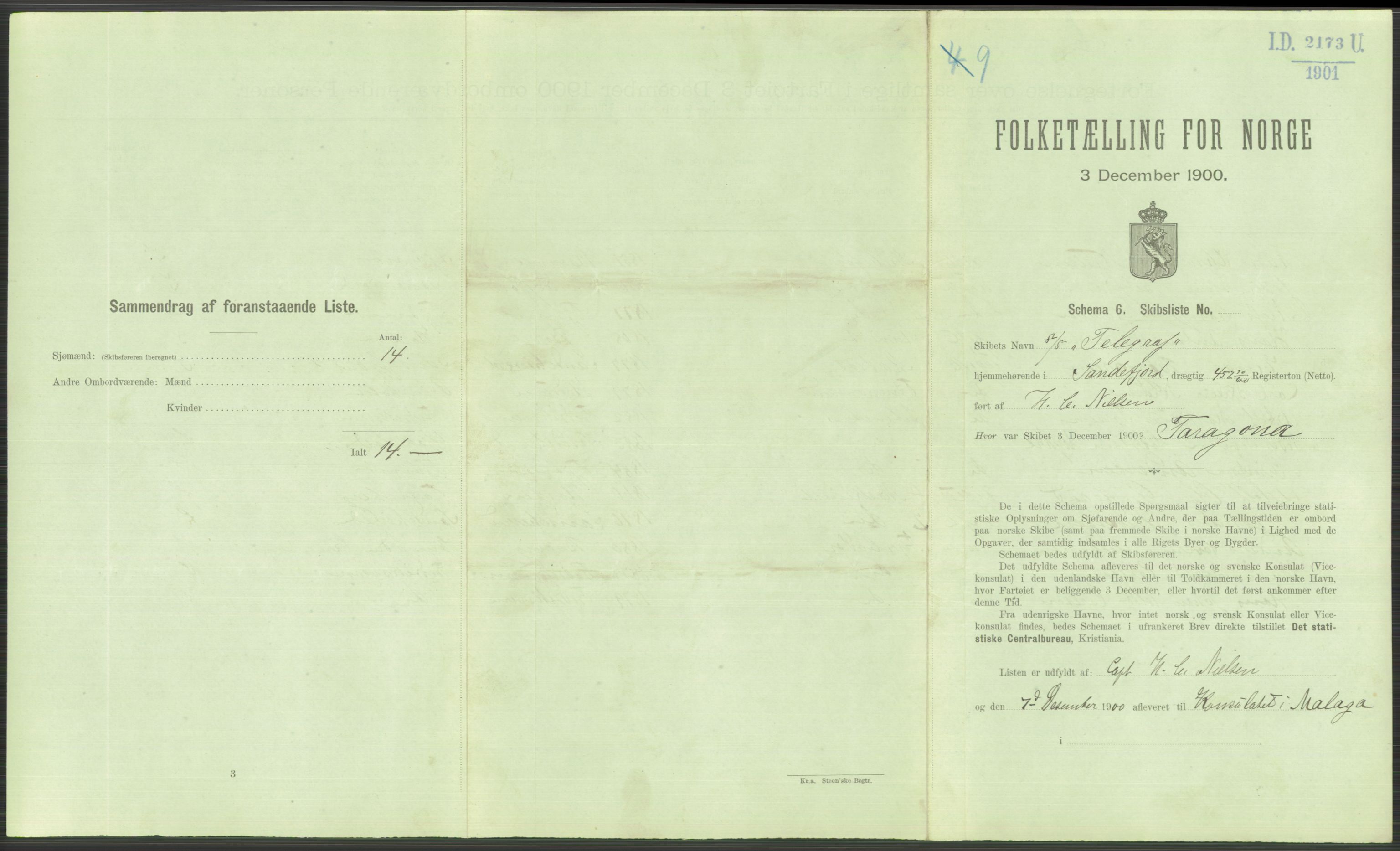 RA, 1900 Census - ship lists from ships in Norwegian harbours, harbours abroad and at sea, 1900, p. 4717