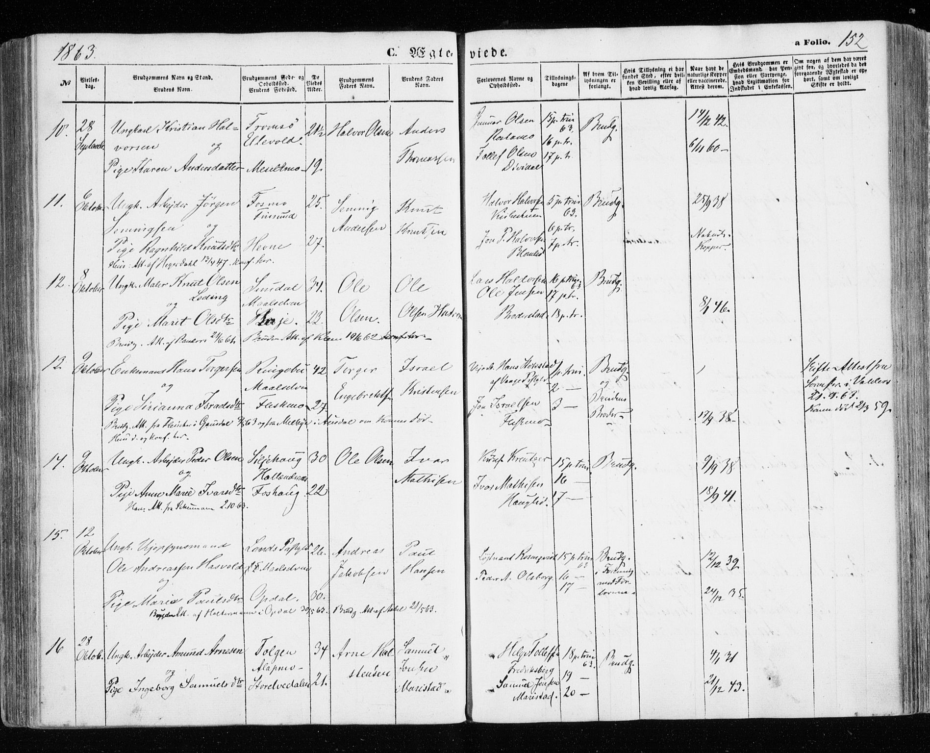 Målselv sokneprestembete, SATØ/S-1311/G/Ga/Gaa/L0004kirke: Parish register (official) no. 4, 1863-1872, p. 152