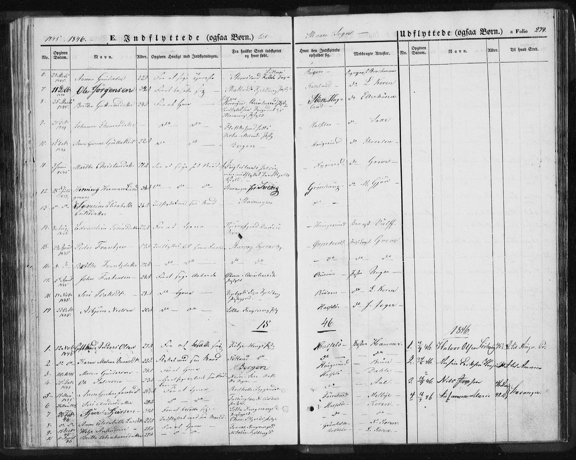 Torvastad sokneprestkontor, SAST/A -101857/H/Ha/Haa/L0006: Parish register (official) no. A 6, 1836-1847, p. 274