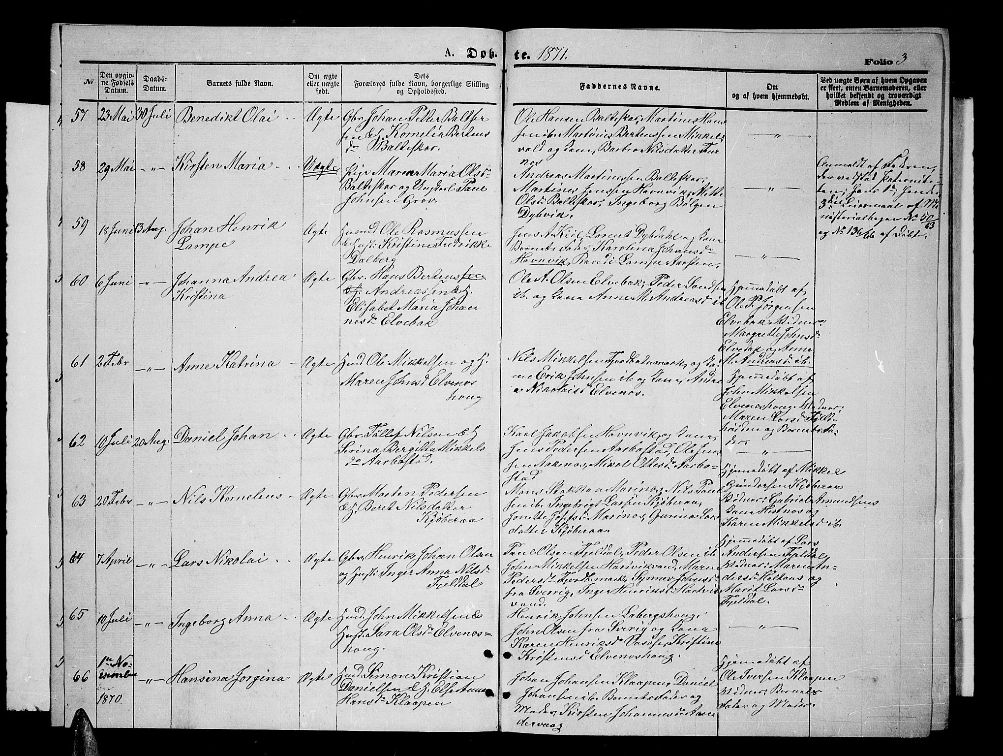 Ibestad sokneprestembete, SATØ/S-0077/H/Ha/Hab/L0006klokker: Parish register (copy) no. 6, 1871-1879, p. 3