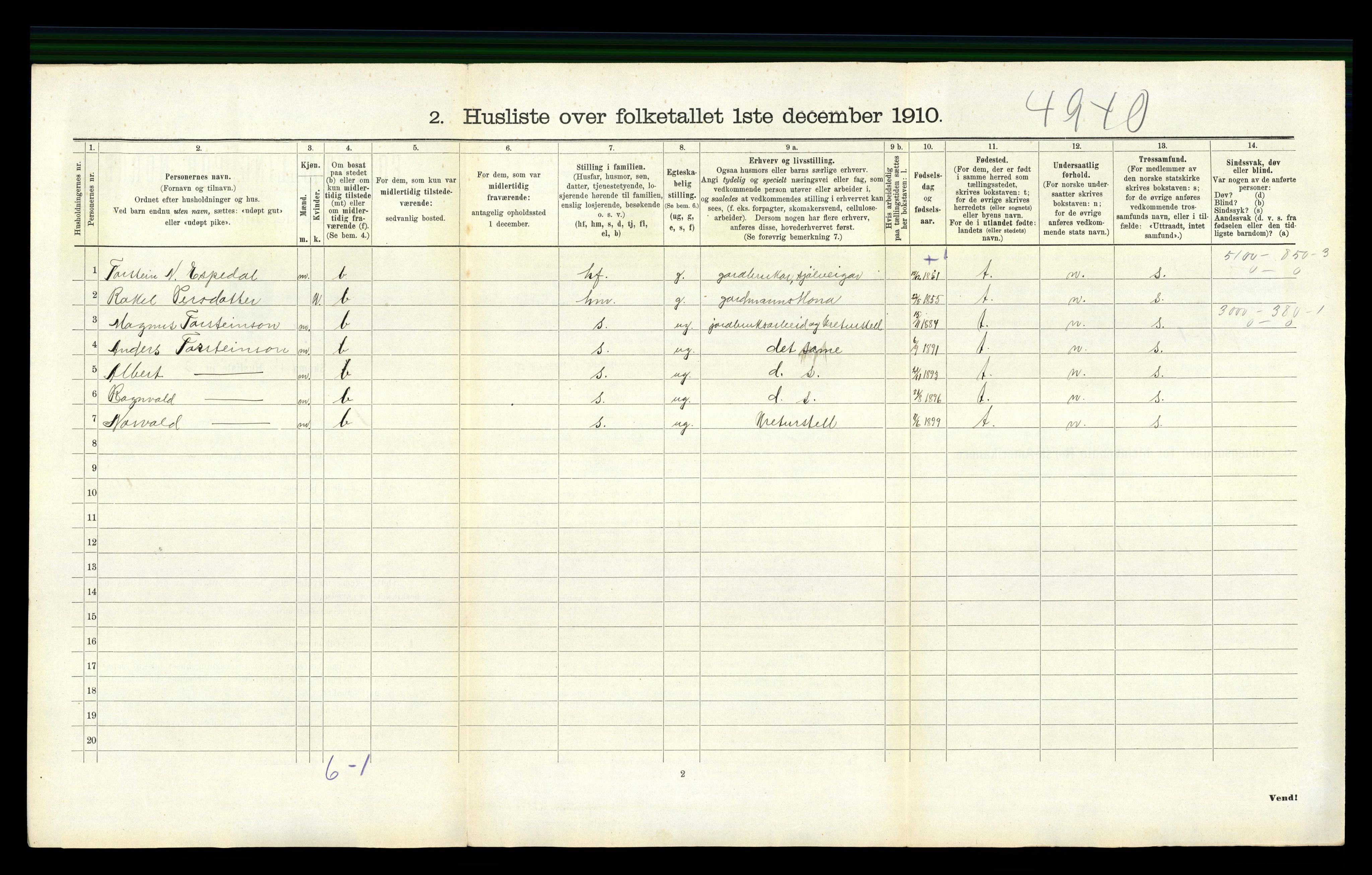 RA, 1910 census for Forsand, 1910, p. 378