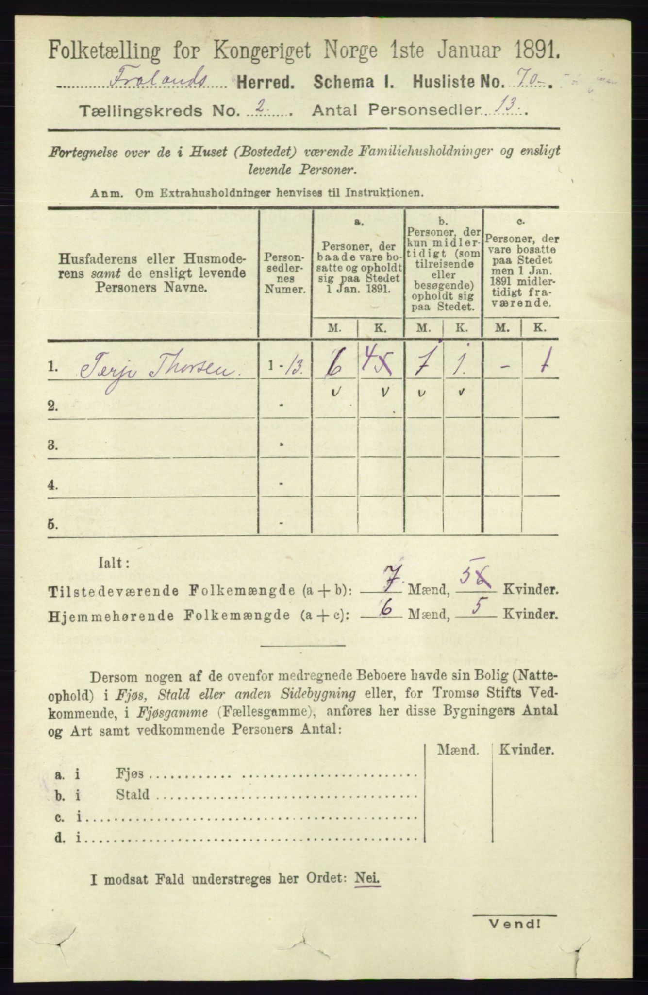 RA, 1891 census for 0919 Froland, 1891, p. 473