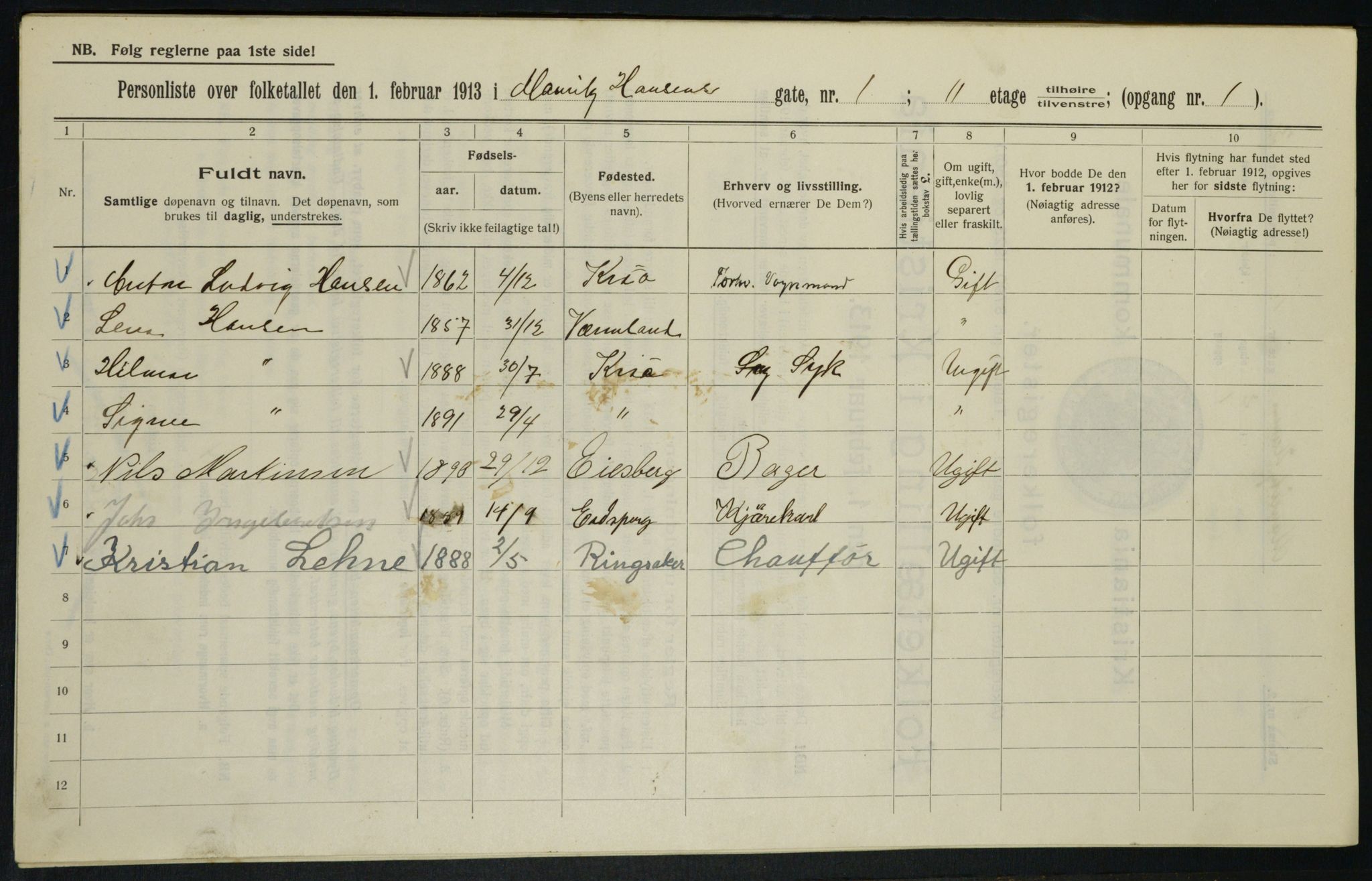 OBA, Municipal Census 1913 for Kristiania, 1913, p. 64672