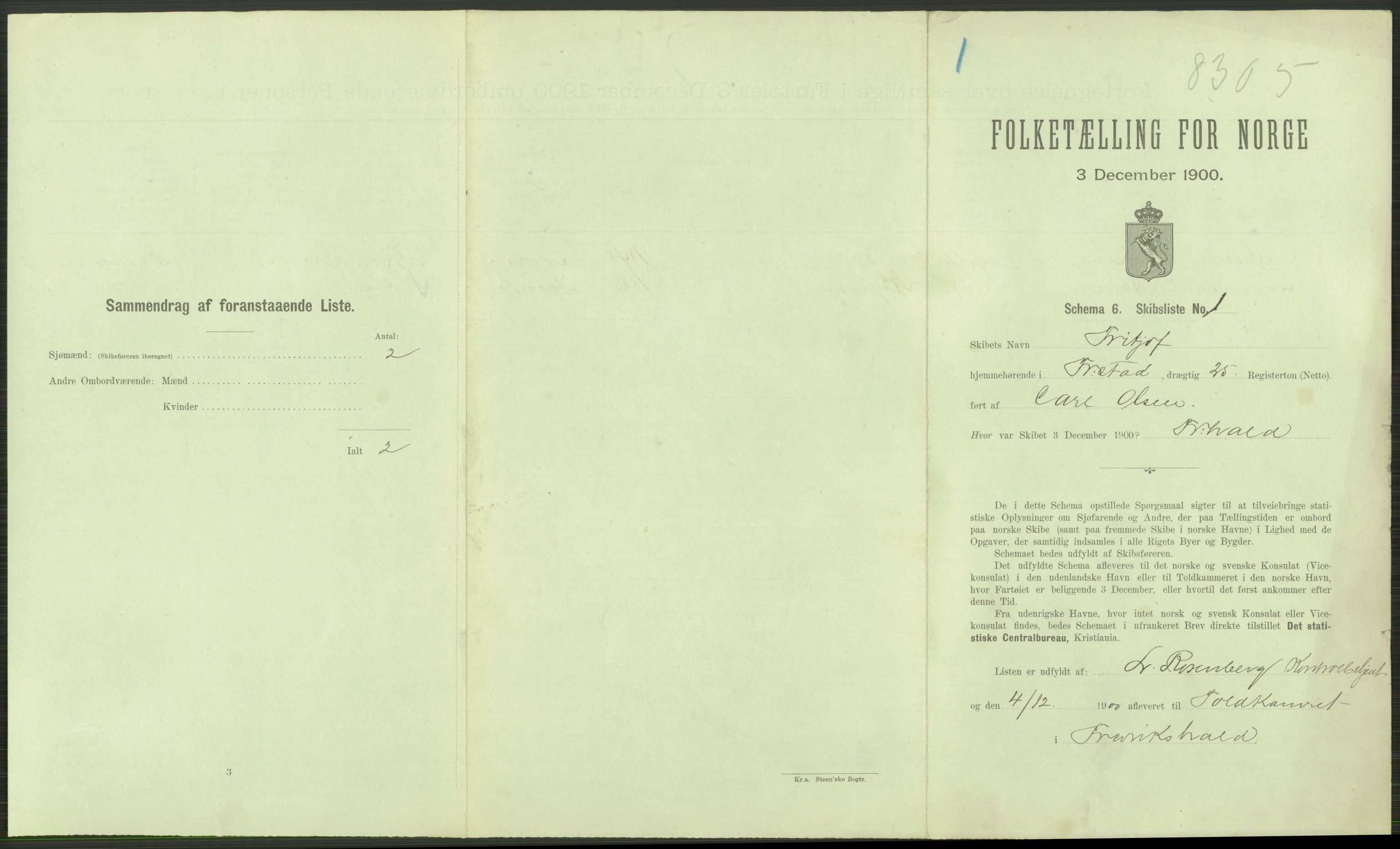 RA, 1900 Census - ship lists from ships in Norwegian harbours, harbours abroad and at sea, 1900, p. 3