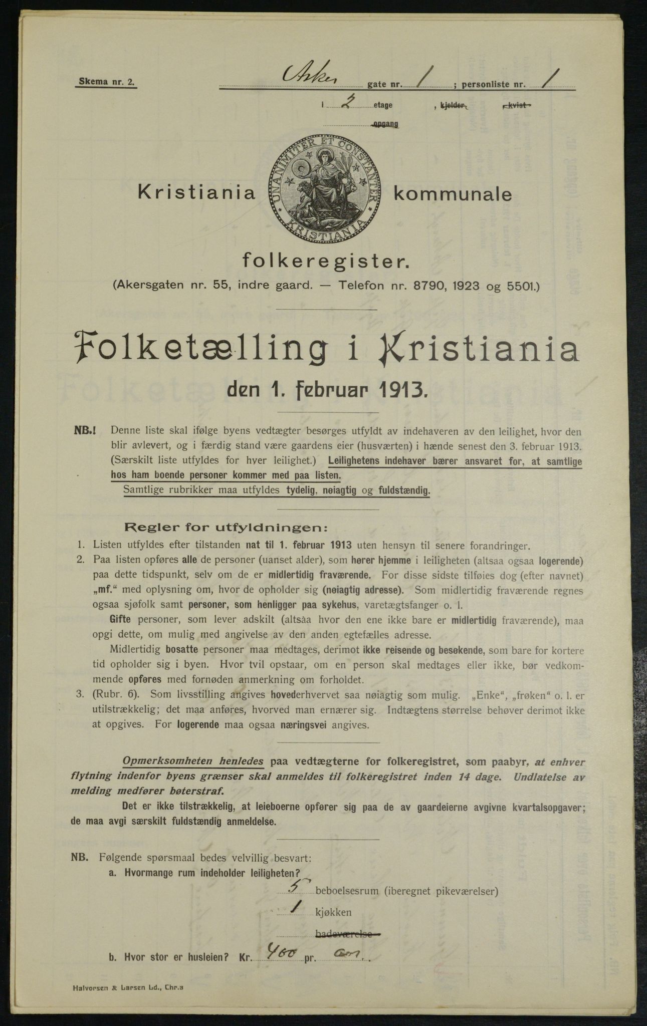 OBA, Municipal Census 1913 for Kristiania, 1913, p. 2413