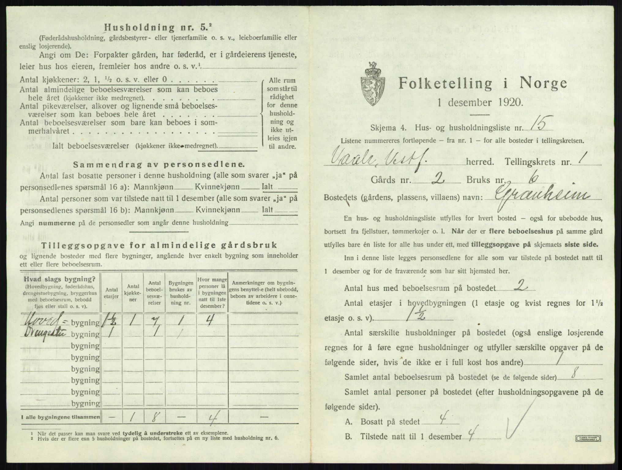 SAKO, 1920 census for Våle, 1920, p. 75
