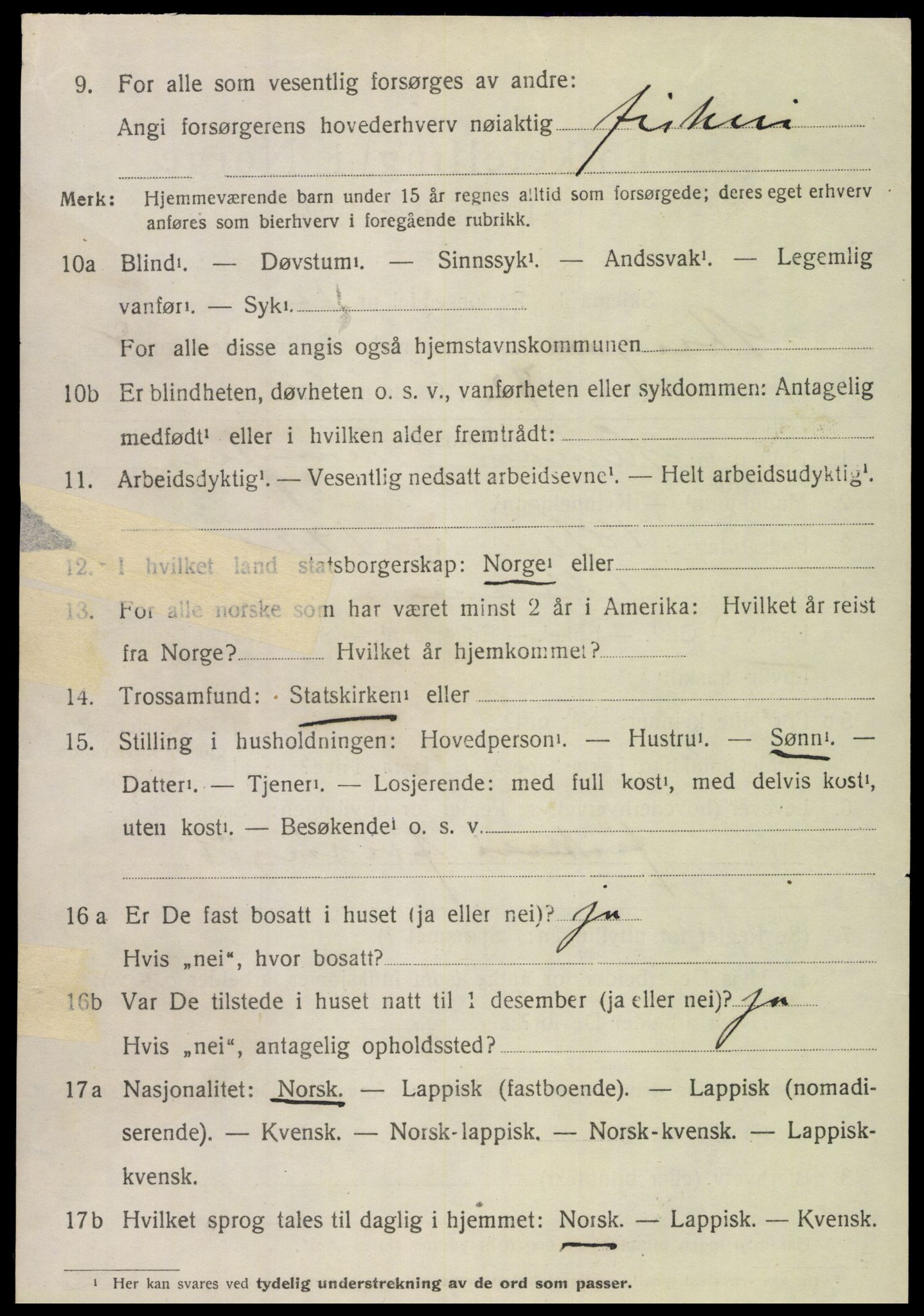 SAT, 1920 census for Steigen, 1920, p. 3951