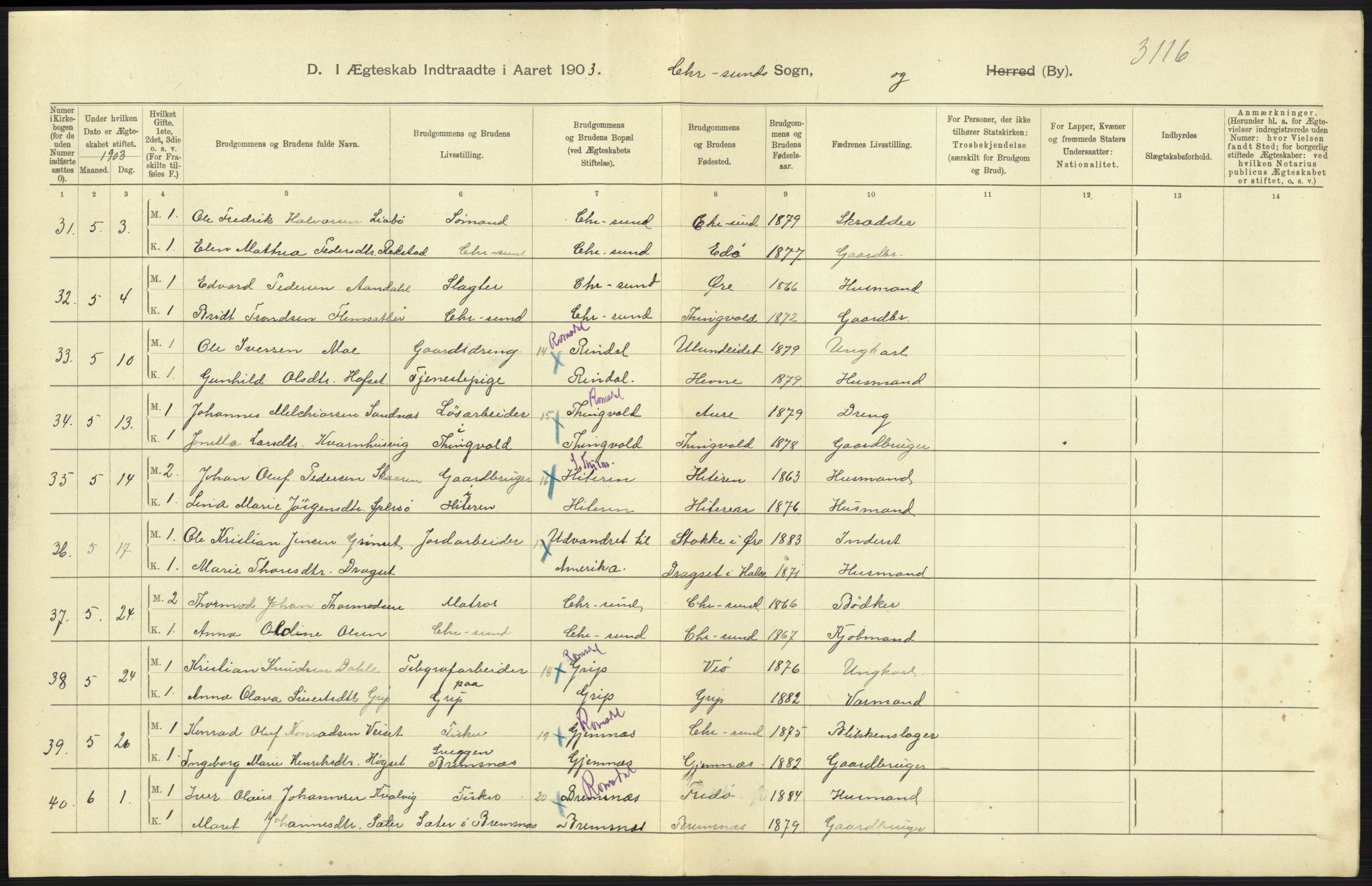 Statistisk sentralbyrå, Sosiodemografiske emner, Befolkning, AV/RA-S-2228/D/Df/Dfa/Dfaa/L0016: Romsdal amt: Fødte, gifte, døde., 1903, p. 715