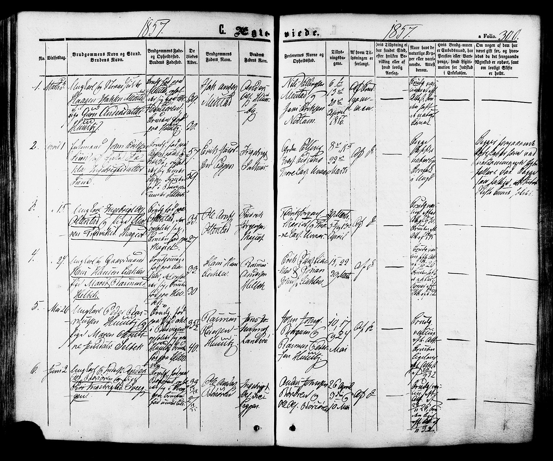 Ministerialprotokoller, klokkerbøker og fødselsregistre - Sør-Trøndelag, SAT/A-1456/665/L0772: Parish register (official) no. 665A07, 1856-1878, p. 300