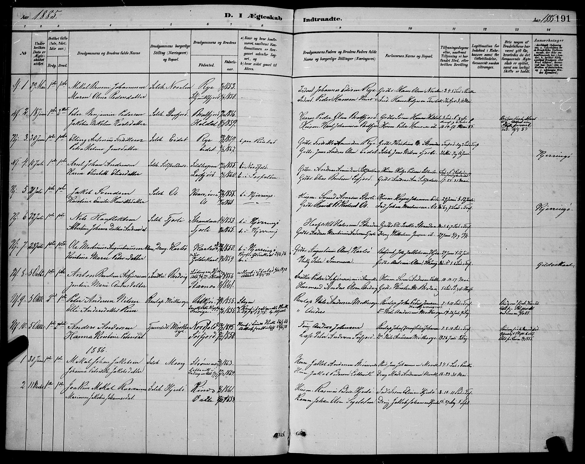 Ministerialprotokoller, klokkerbøker og fødselsregistre - Nordland, AV/SAT-A-1459/853/L0772: Parish register (official) no. 853A11, 1881-1900, p. 191