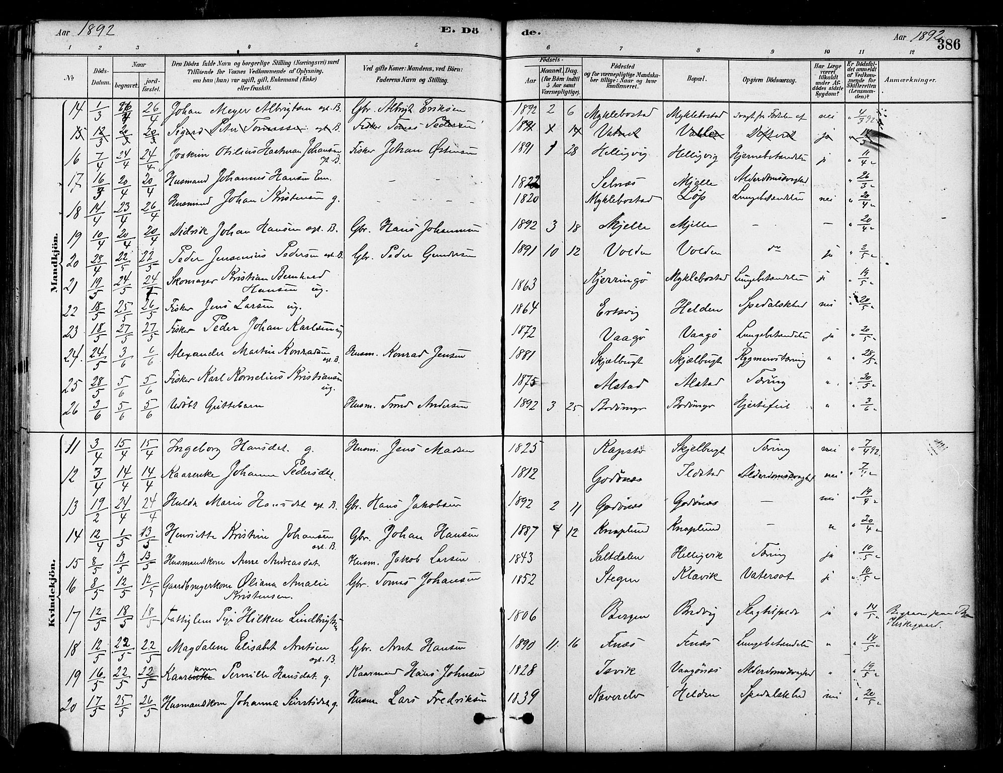 Ministerialprotokoller, klokkerbøker og fødselsregistre - Nordland, SAT/A-1459/802/L0054: Parish register (official) no. 802A01, 1879-1893, p. 386