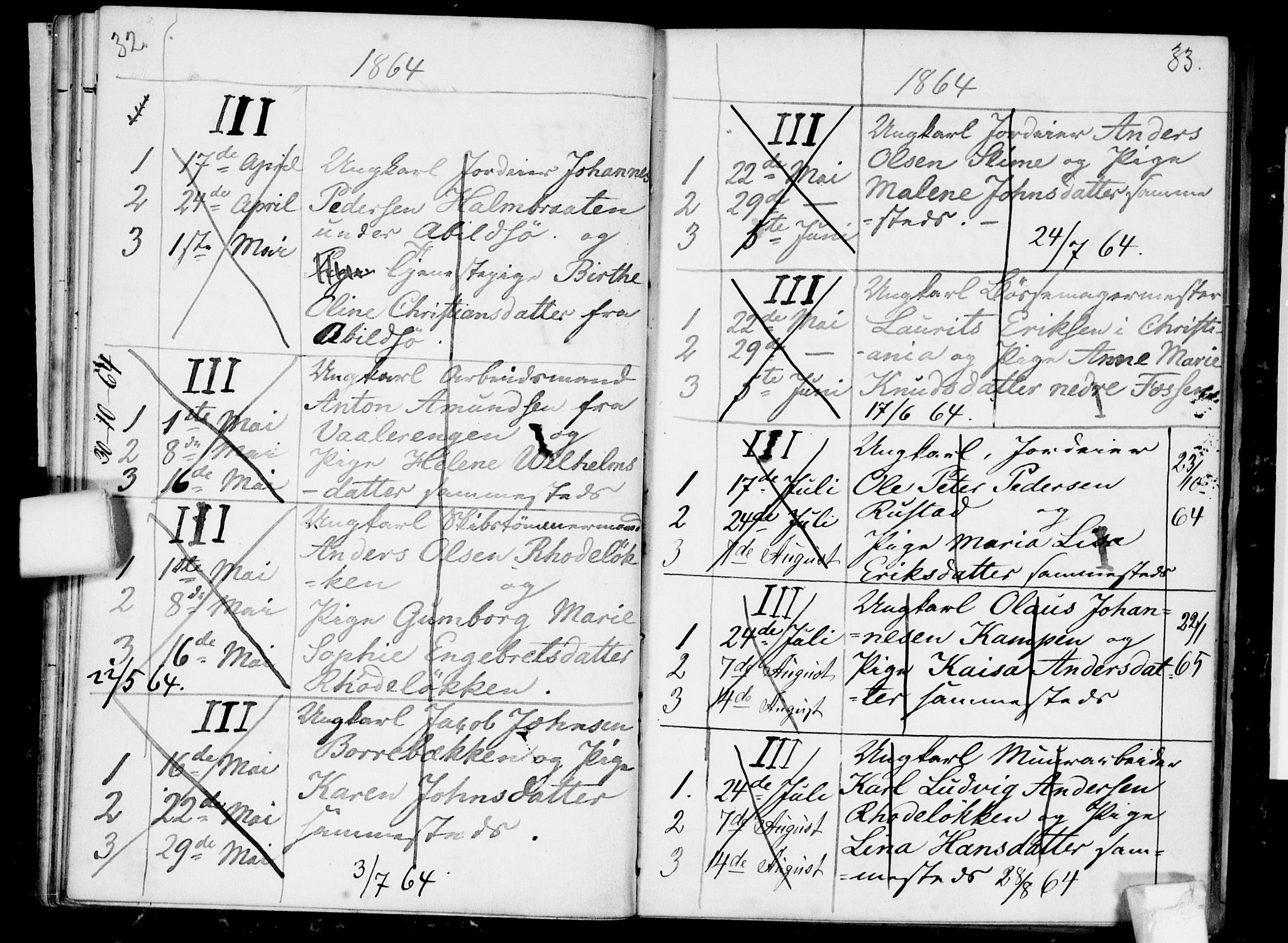 Østre Aker prestekontor Kirkebøker, SAO/A-10840/H/Ha/L0002: Banns register no. I 2, 1861-1872, p. 32-33