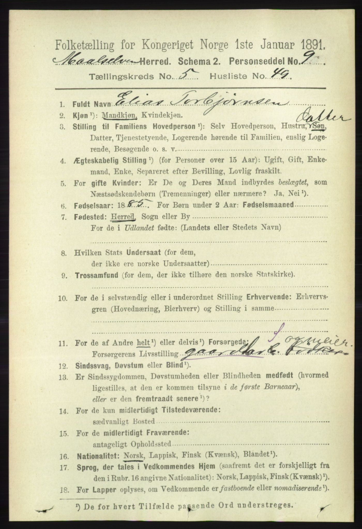 RA, 1891 census for 1924 Målselv, 1891, p. 1946