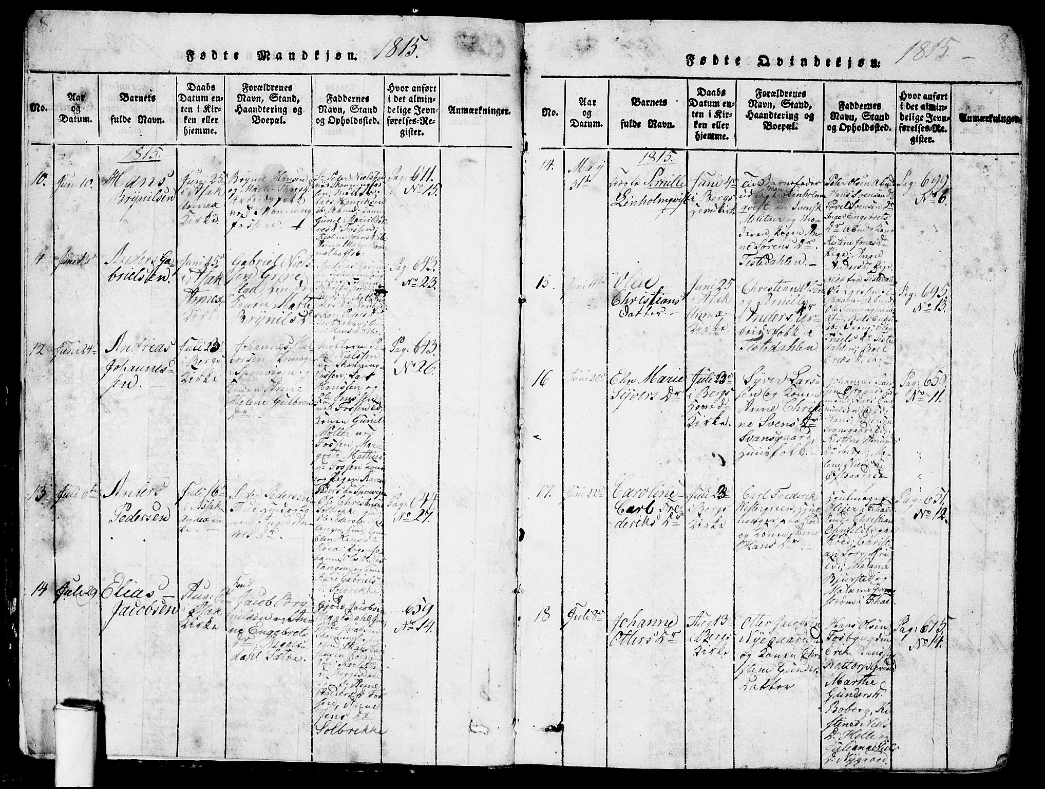 Berg prestekontor Kirkebøker, AV/SAO-A-10902/G/Ga/L0001: Parish register (copy) no. I 1, 1815-1832, p. 8-9