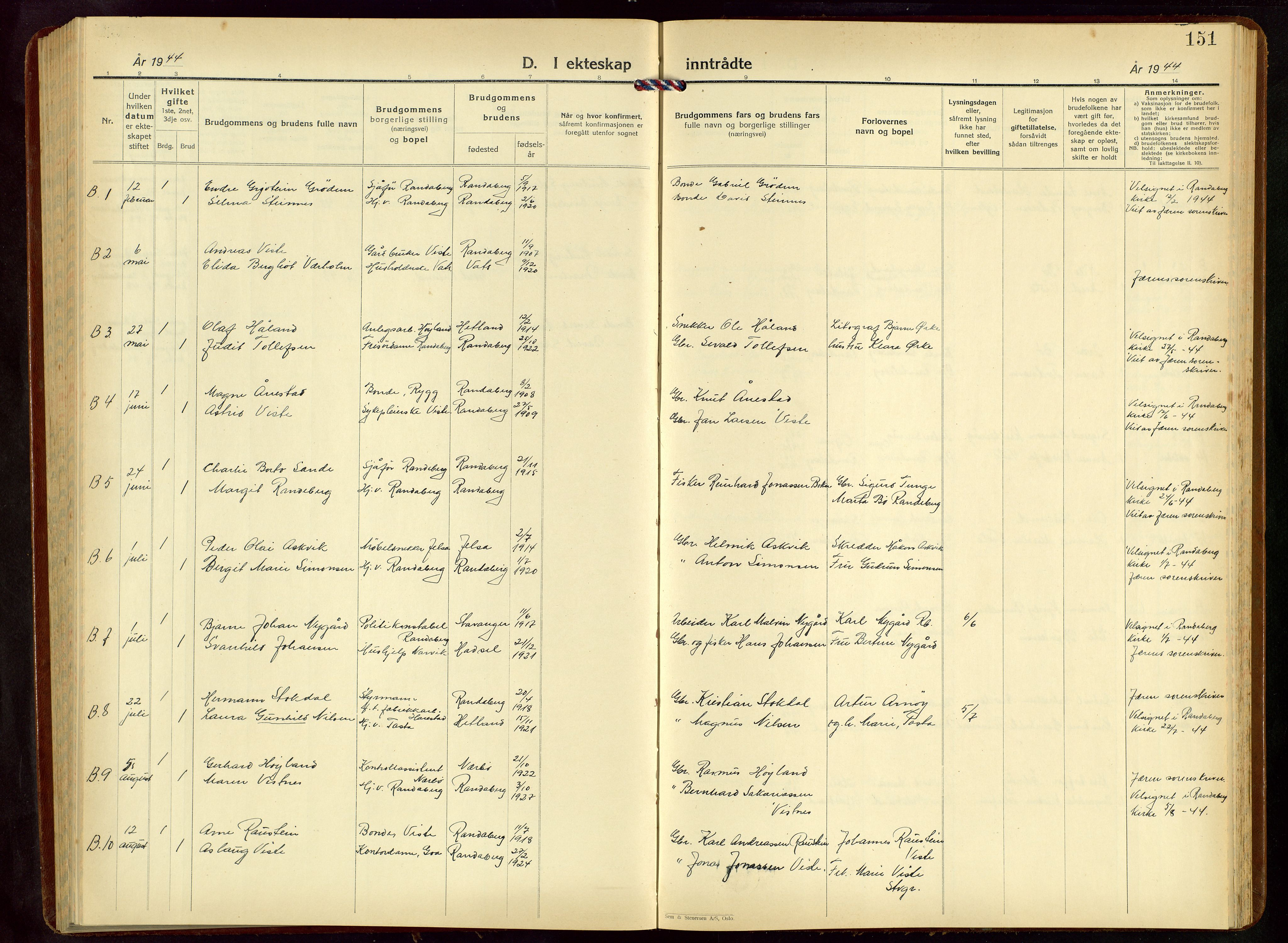 Hetland sokneprestkontor, SAST/A-101826/30/30BB/L0015: Parish register (copy) no. B 15, 1940-1955, p. 151