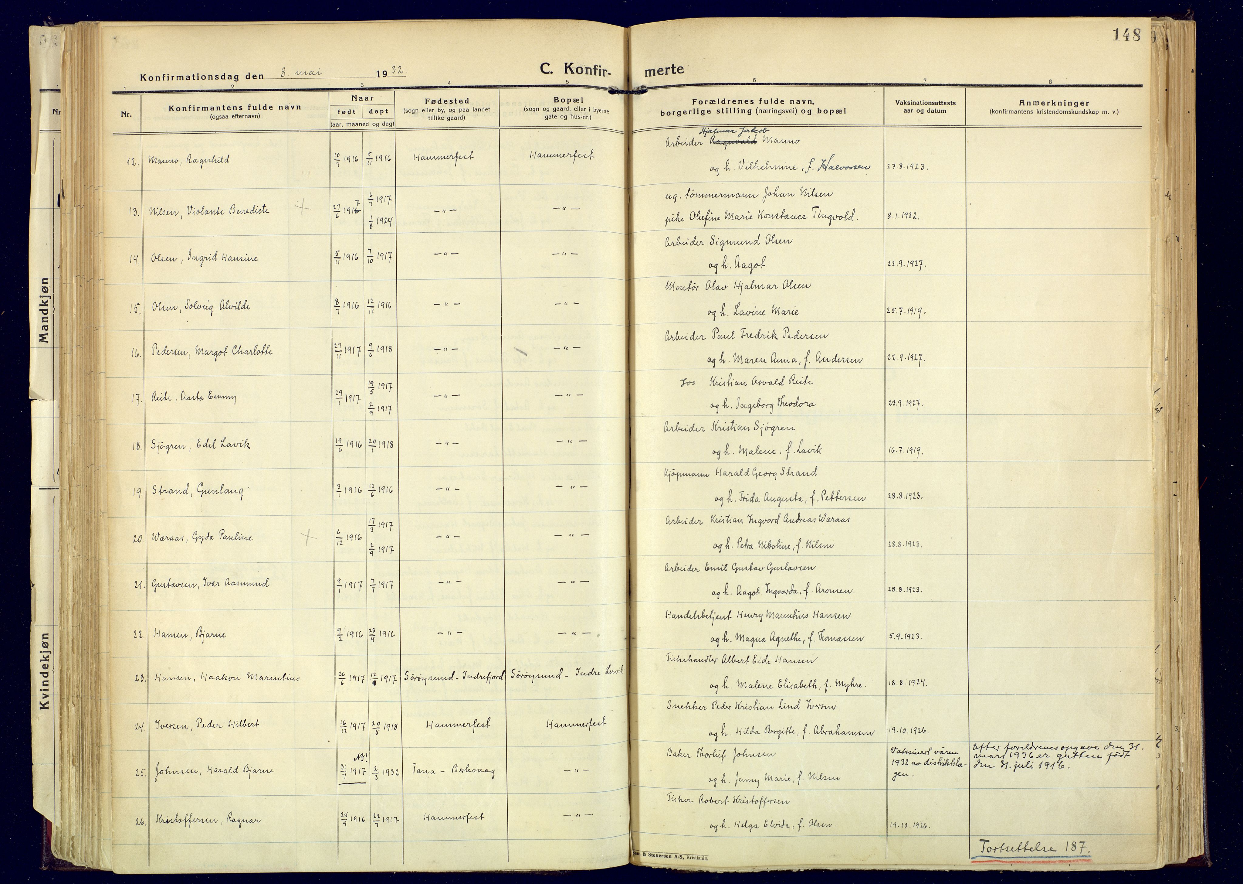 Hammerfest sokneprestkontor, SATØ/S-1347: Parish register (official) no. 17, 1923-1933, p. 148