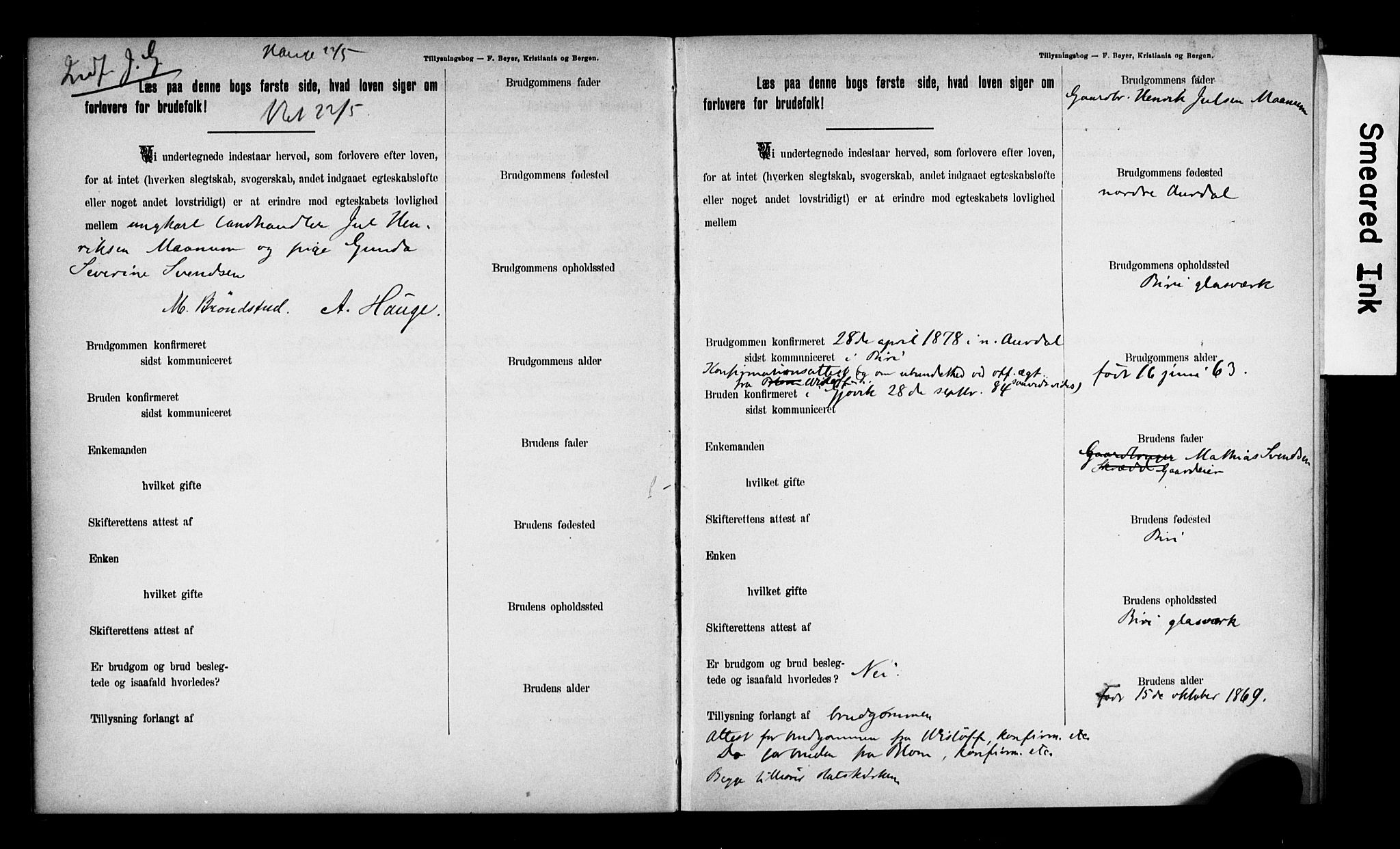 Biri prestekontor, SAH/PREST-096/I/Ie/Iea/L0001/0001: Banns register no. 1.1, 1892-1896