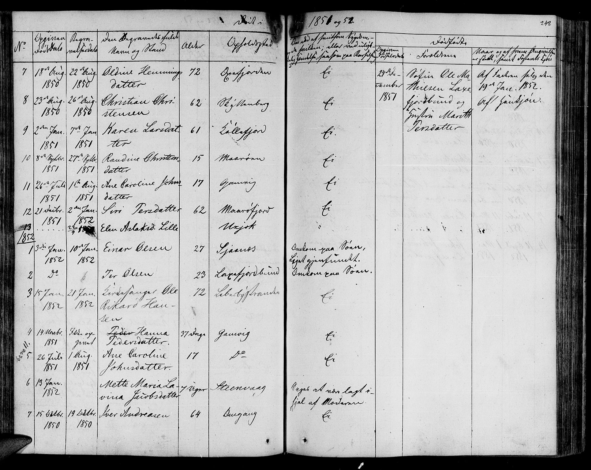 Lebesby sokneprestkontor, AV/SATØ-S-1353/H/Ha/L0003kirke: Parish register (official) no. 3, 1833-1852, p. 242