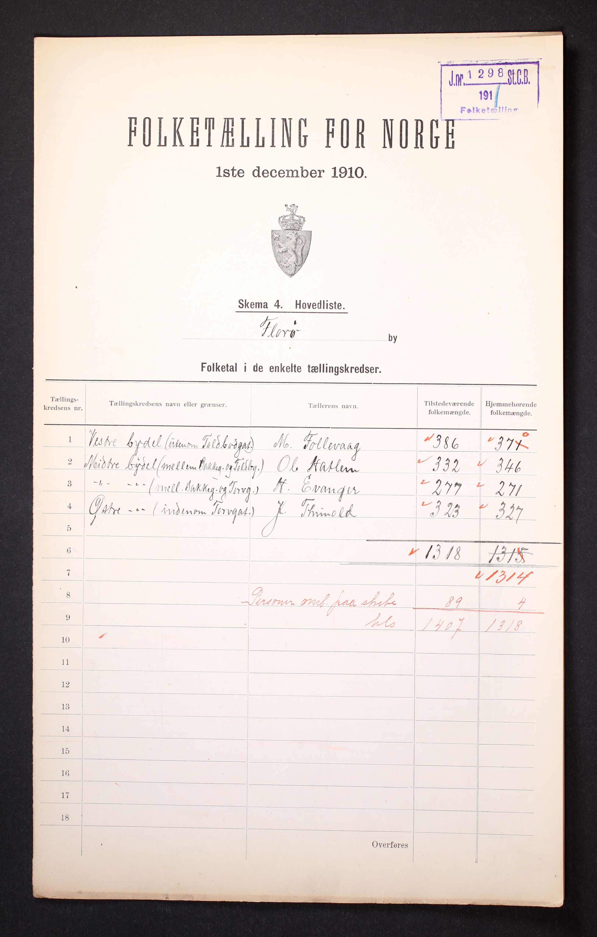 RA, 1910 census for Florø, 1910, p. 2