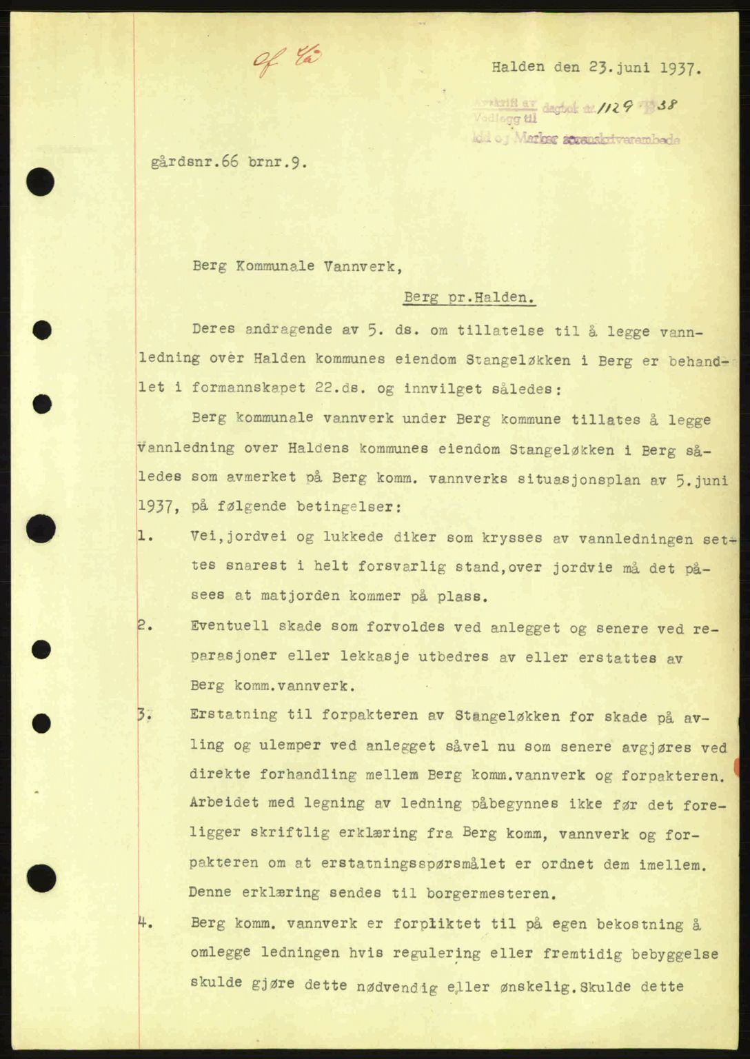 Idd og Marker sorenskriveri, AV/SAO-A-10283/G/Gb/Gbc/L0001: Mortgage book no. B1-3, 1936-1939, Diary no: : 1129/1938