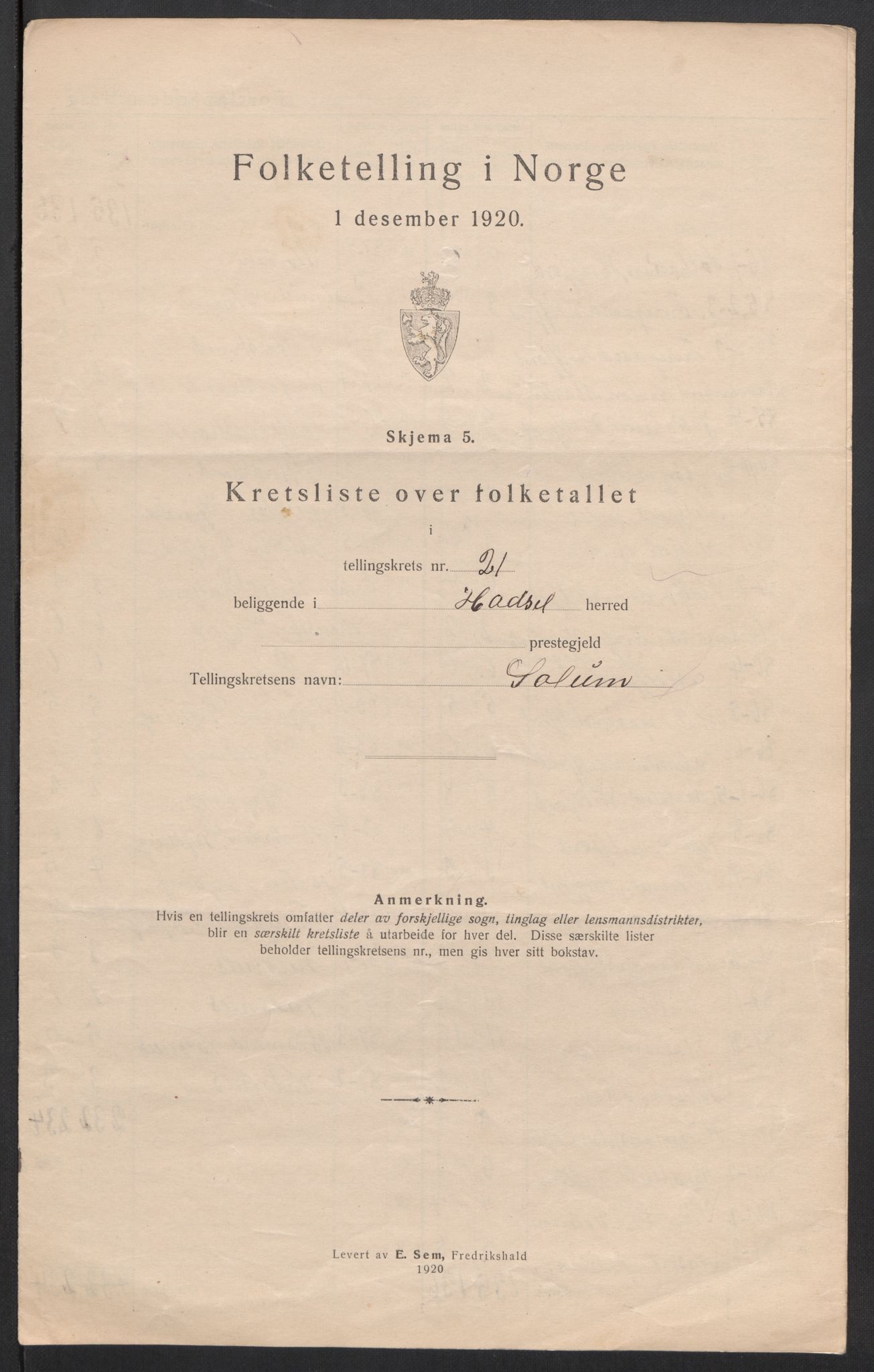 SAT, 1920 census for Hadsel, 1920, p. 81