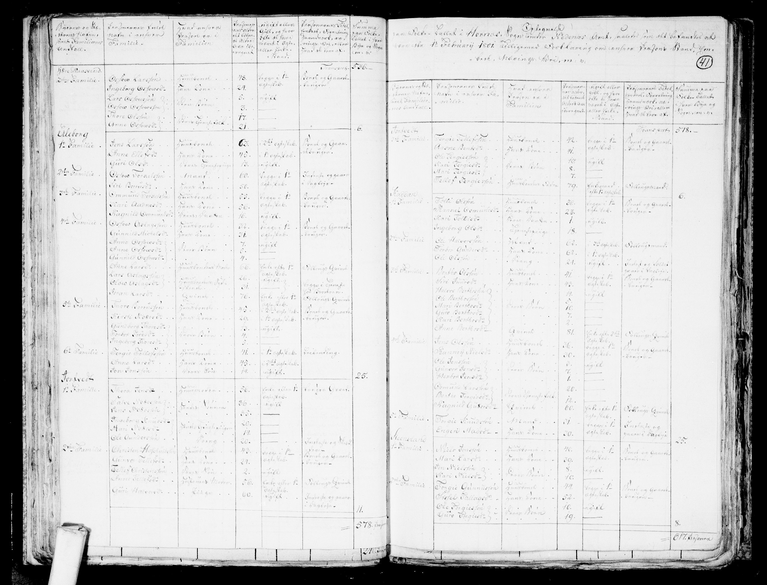 RA, 1801 census for 0934P Evje, 1801, p. 40b-41a