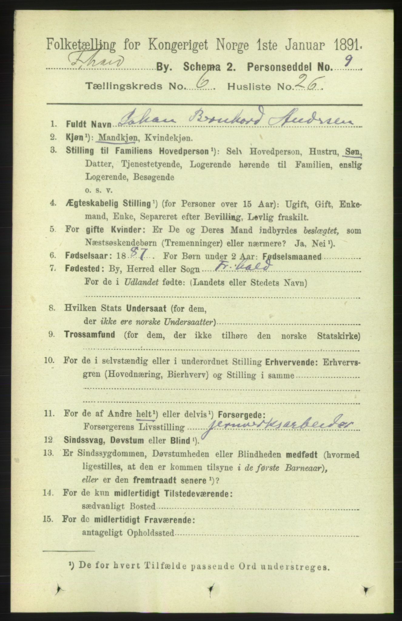 RA, 1891 census for 0101 Fredrikshald, 1891, p. 4930