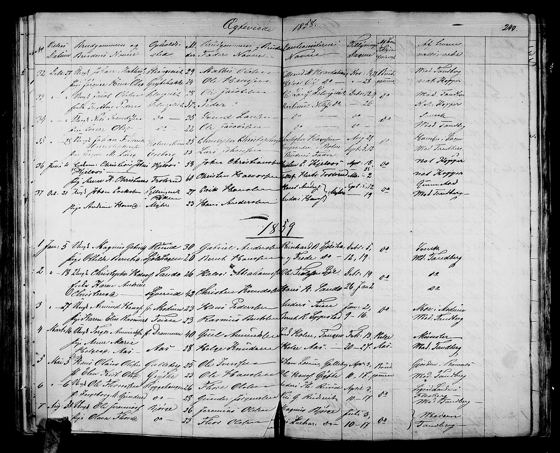 Sande Kirkebøker, AV/SAKO-A-53/G/Ga/L0002: Parish register (copy) no. 2, 1847-1863, p. 249