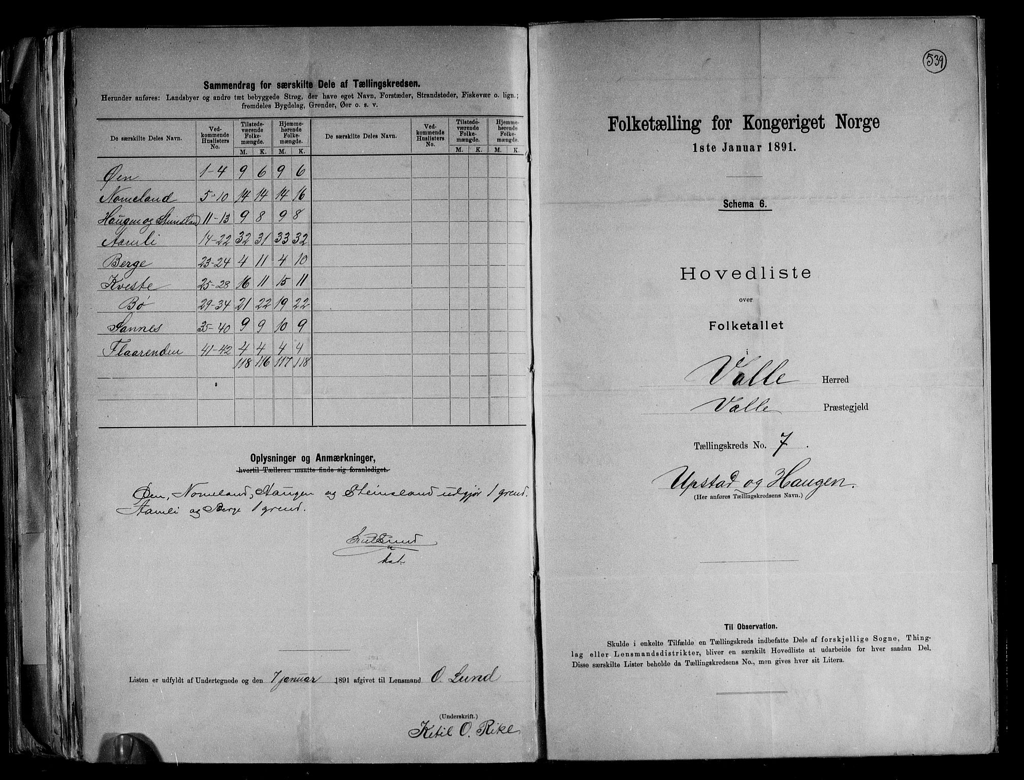 RA, 1891 census for 0940 Valle, 1891, p. 17