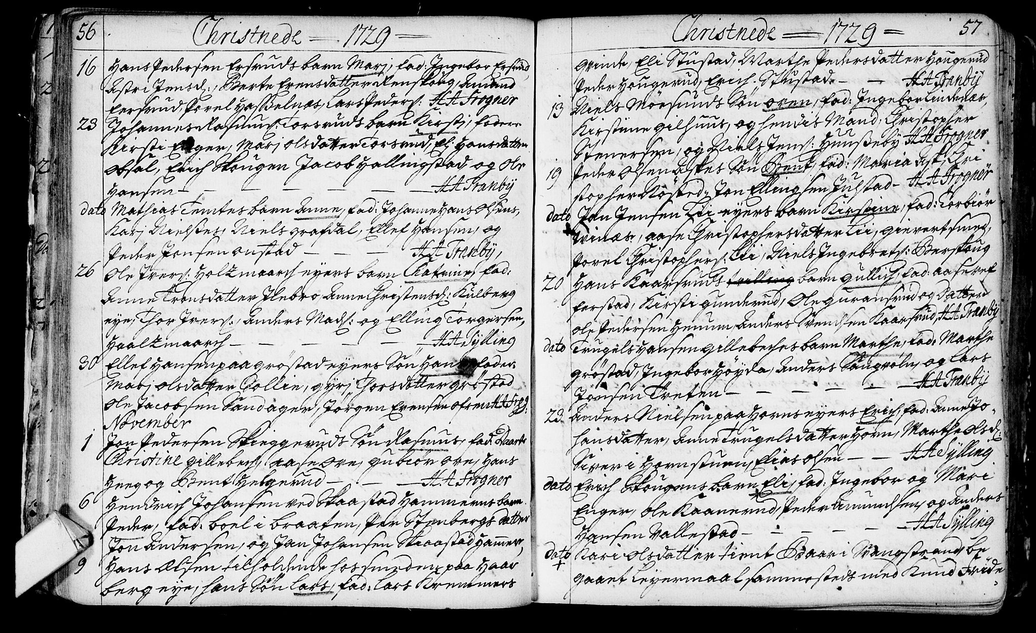 Lier kirkebøker, SAKO/A-230/F/Fa/L0003: Parish register (official) no. I 3, 1727-1748, p. 56-57