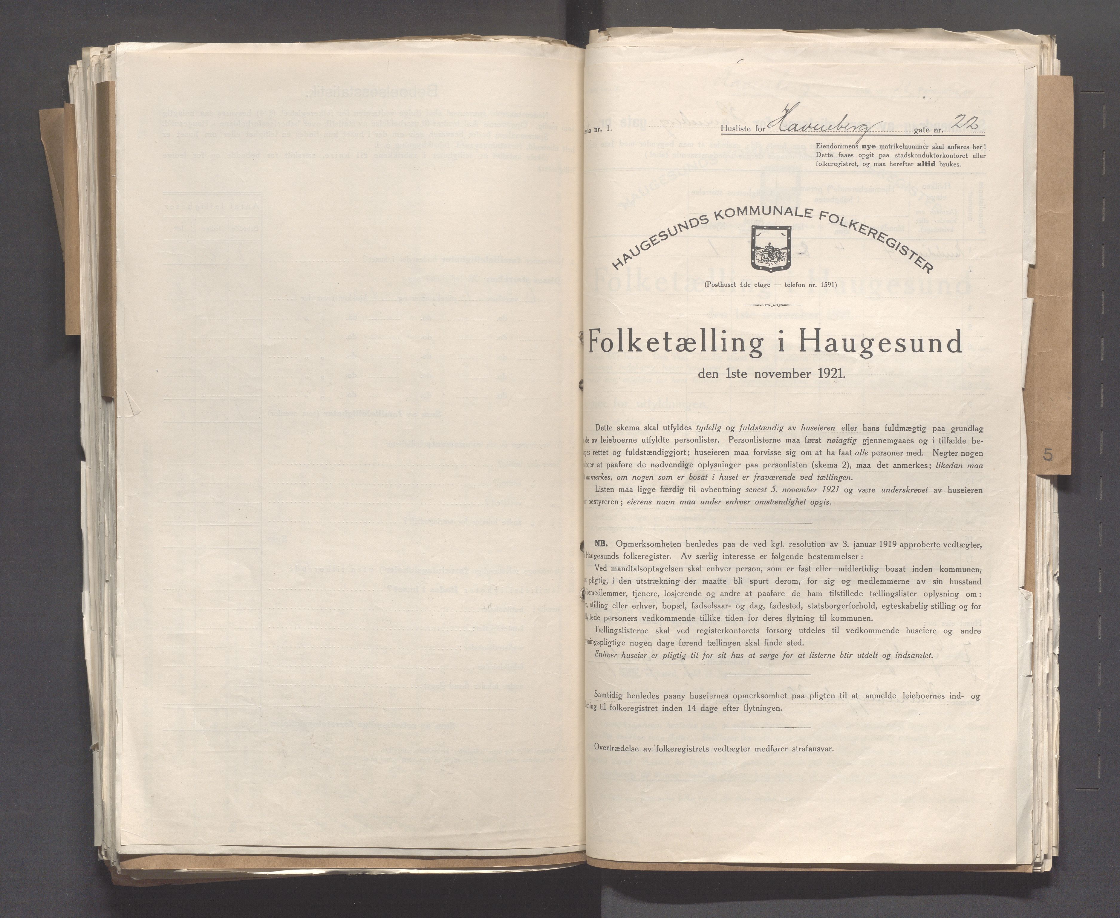 IKAR, Local census 1.11.1921 for Haugesund, 1921, p. 2175