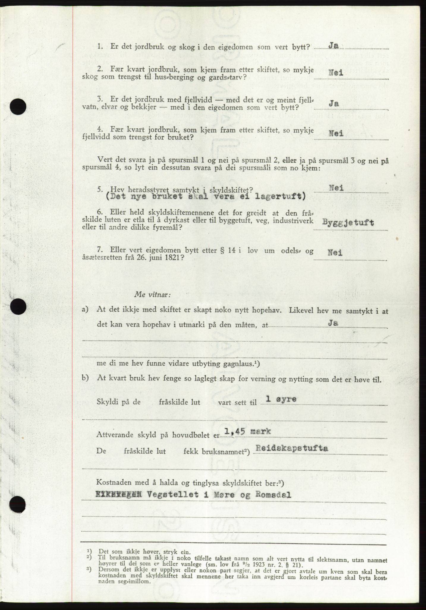 Søre Sunnmøre sorenskriveri, AV/SAT-A-4122/1/2/2C/L0077: Mortgage book no. 3A, 1945-1946, Diary no: : 735/1945