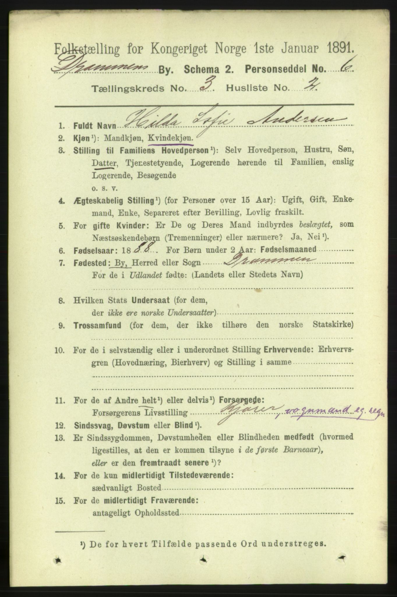 RA, 1891 census for 0602 Drammen, 1891, p. 4917