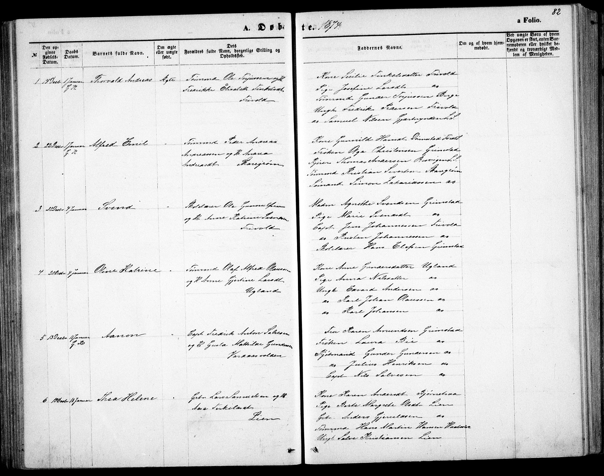 Fjære sokneprestkontor, SAK/1111-0011/F/Fb/L0010: Parish register (copy) no. B 10, 1871-1880, p. 82
