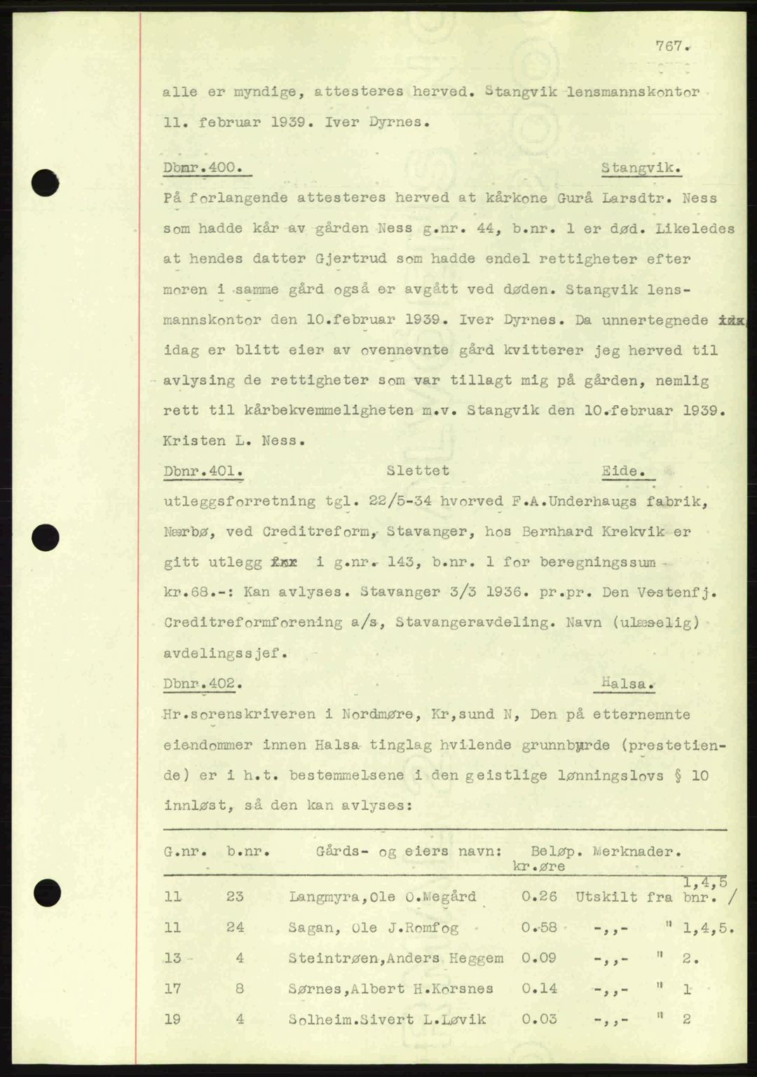 Nordmøre sorenskriveri, AV/SAT-A-4132/1/2/2Ca: Mortgage book no. C80, 1936-1939, Diary no: : 400/1939