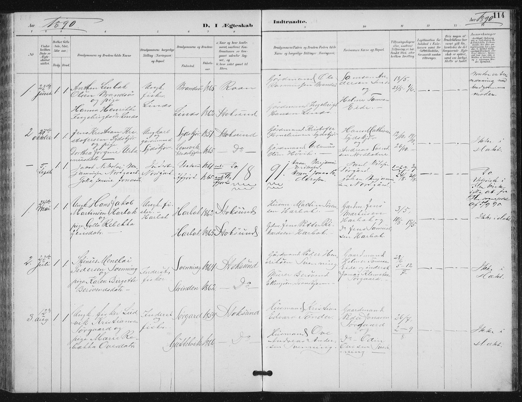 Ministerialprotokoller, klokkerbøker og fødselsregistre - Sør-Trøndelag, SAT/A-1456/656/L0698: Parish register (copy) no. 656C04, 1890-1904, p. 114